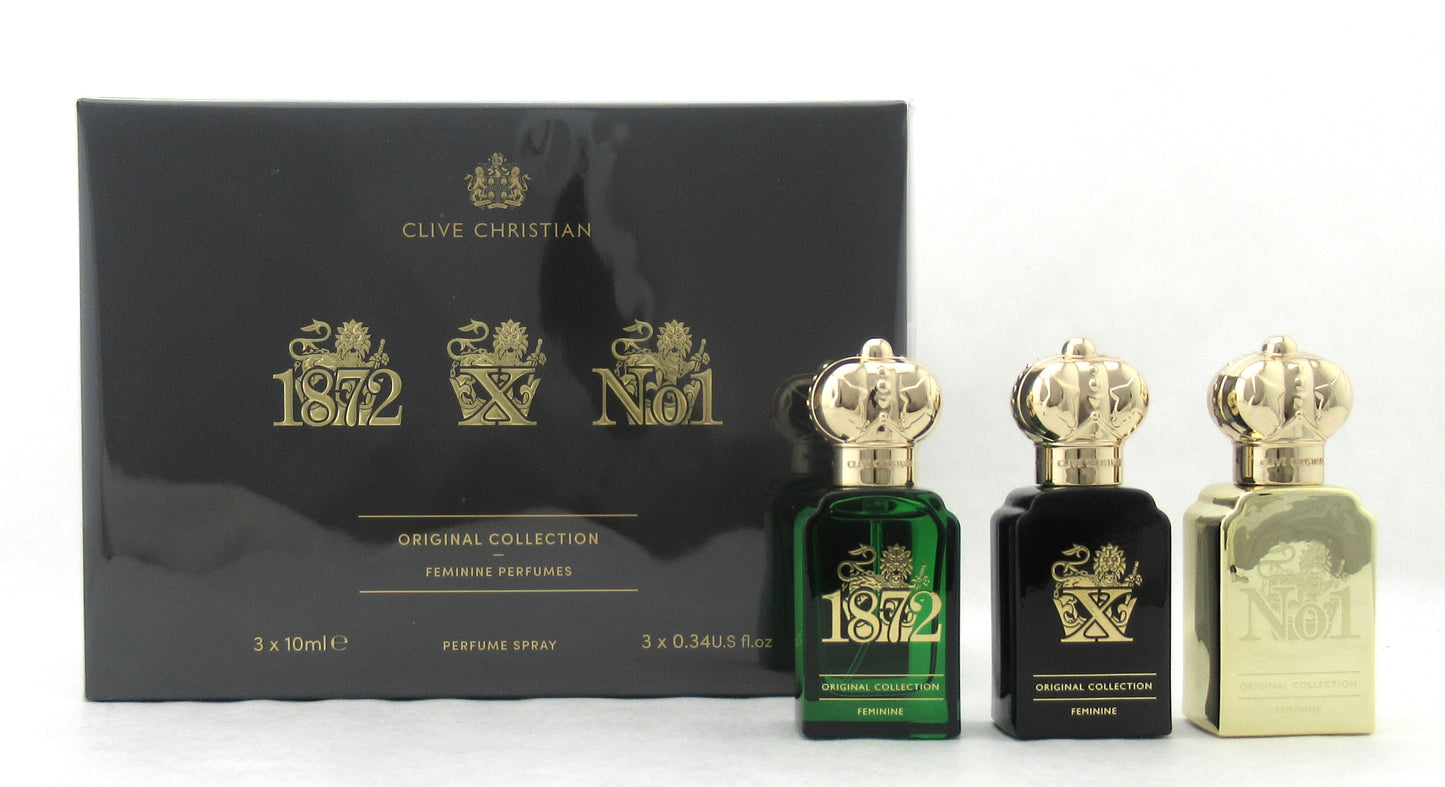 Original Collection Feminine by Clive Christian Perfume Spray Set for Women 3 x 10 ml. New