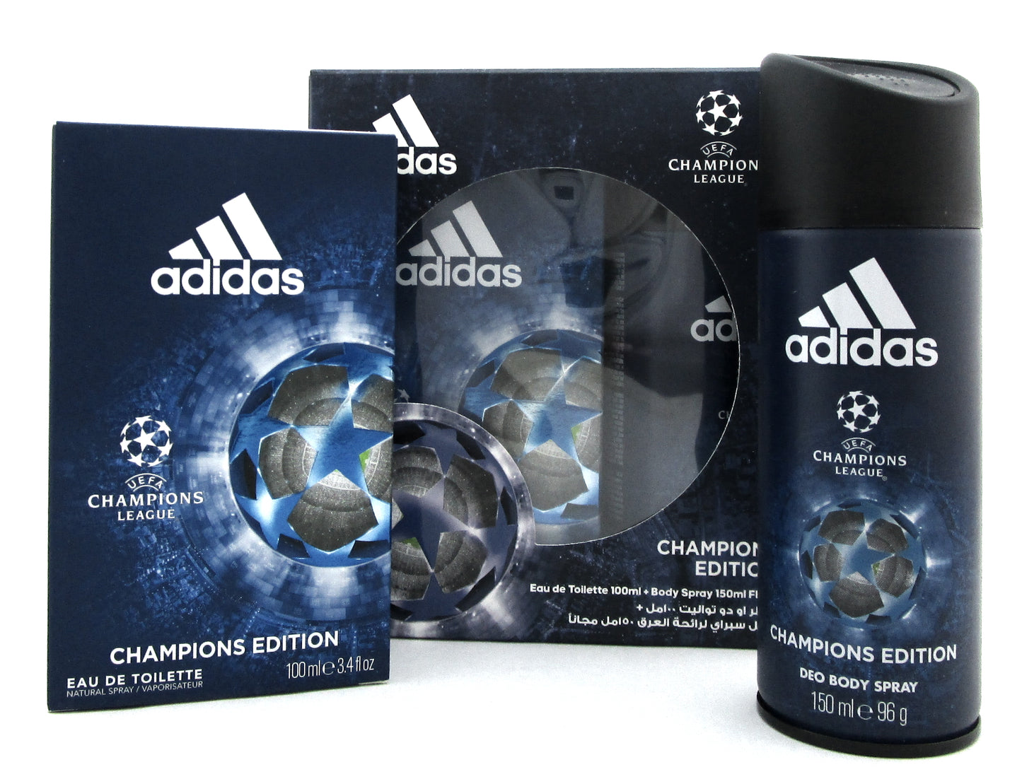 Adidas UEFA Champions League 3.4oz EDT Spray+150ml Deo Body Spray. New Men's SET