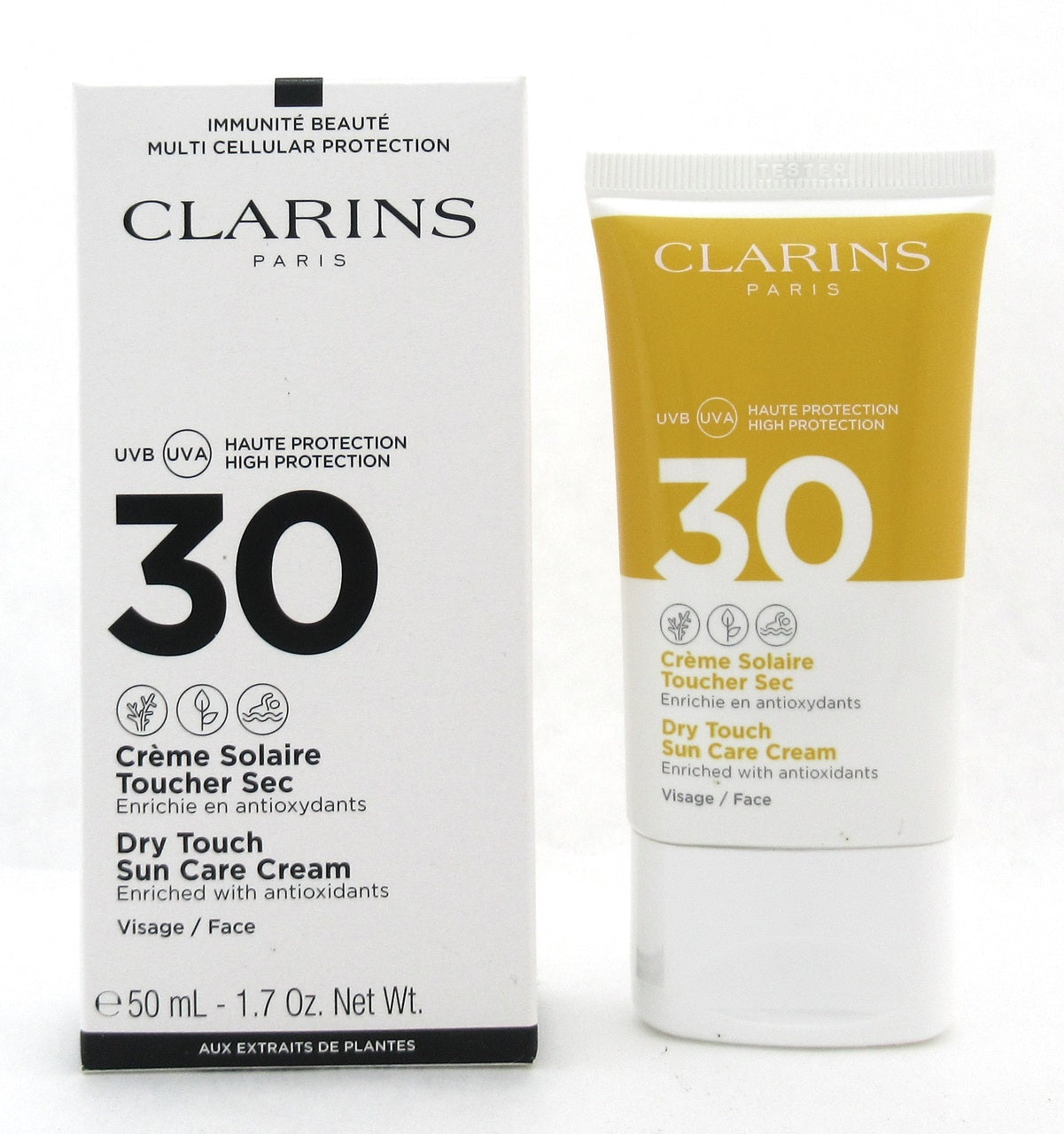Clarins Dry Touch Sun Care Cream SPF 30 for Face 50 ml./ 1.7 oz. New Tester