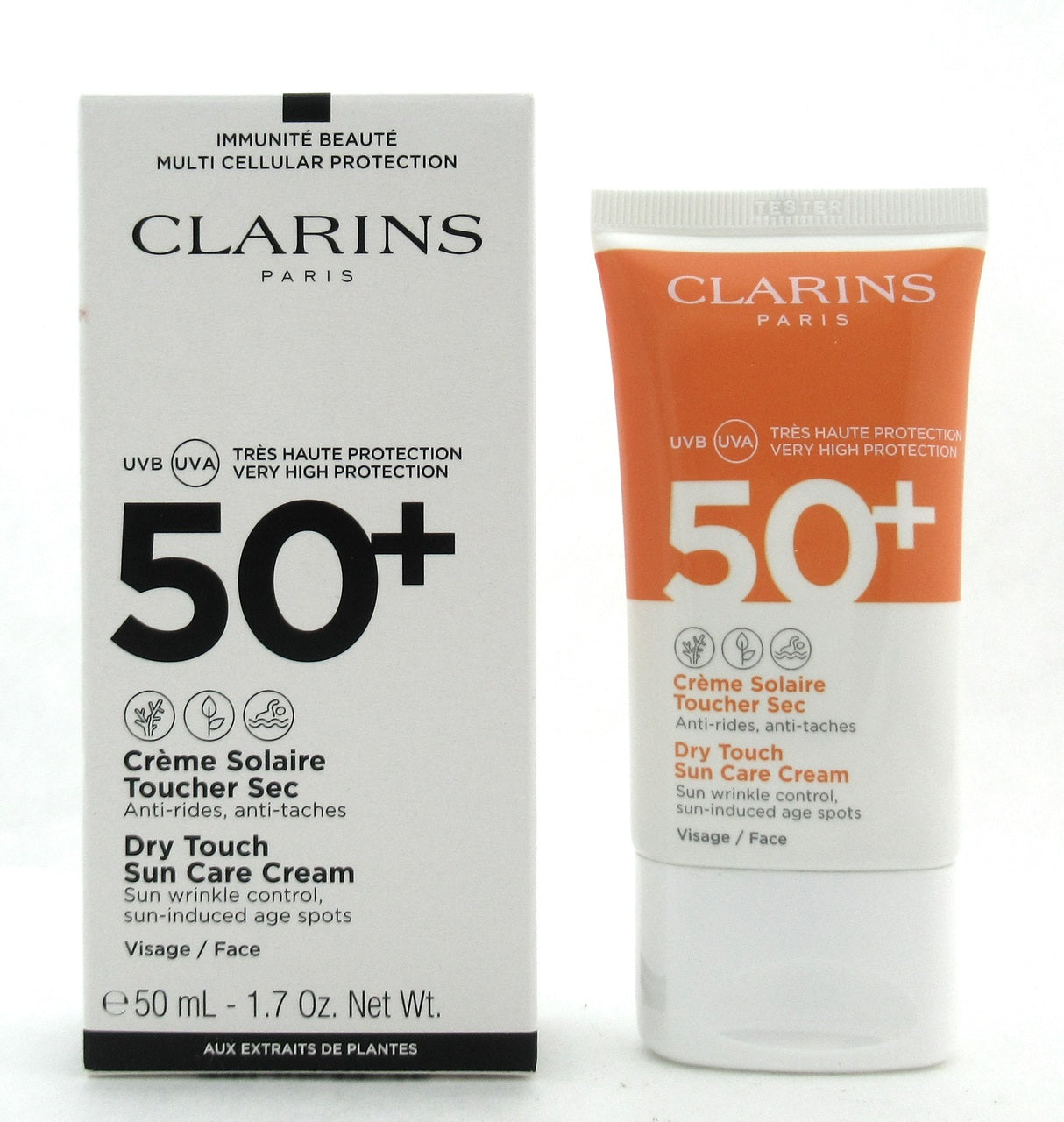 Clarins Dry Touch Sun Care Cream SPF 50+ for Face 50 ml./ 1.7 oz. New Tester