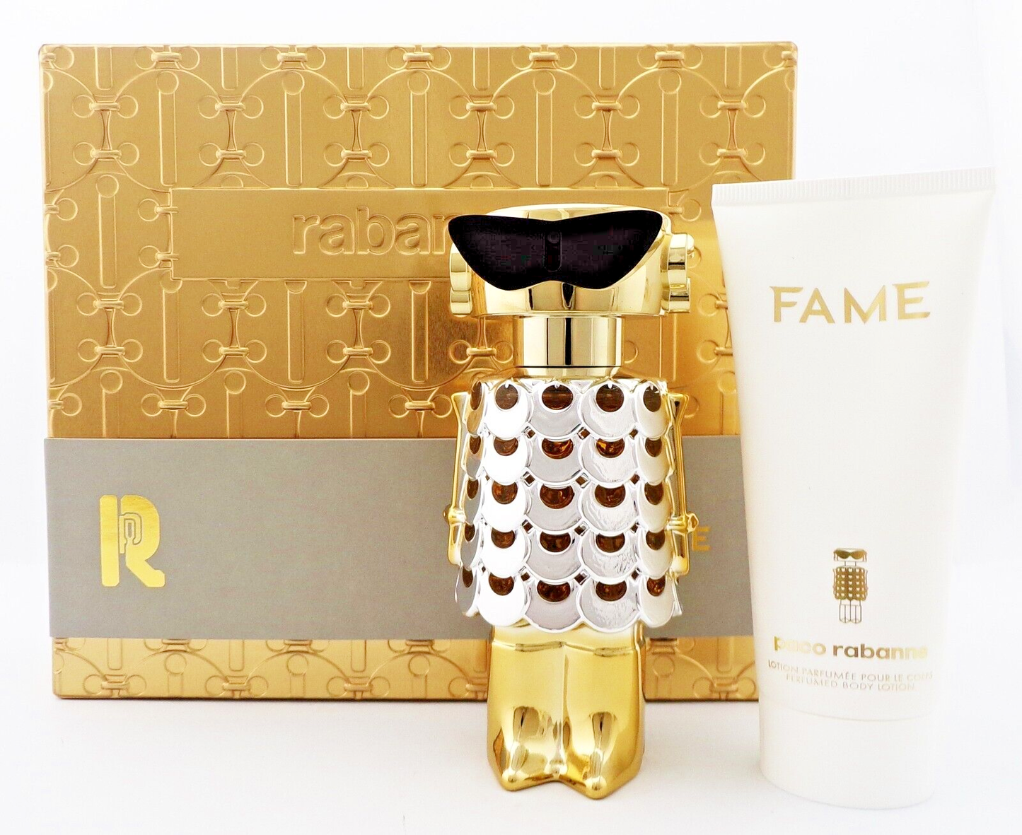 FAME by Paco Rabanne 2.7 oz EDP Spray + 3.4 oz B/Lotion New Women's Set. Damaged