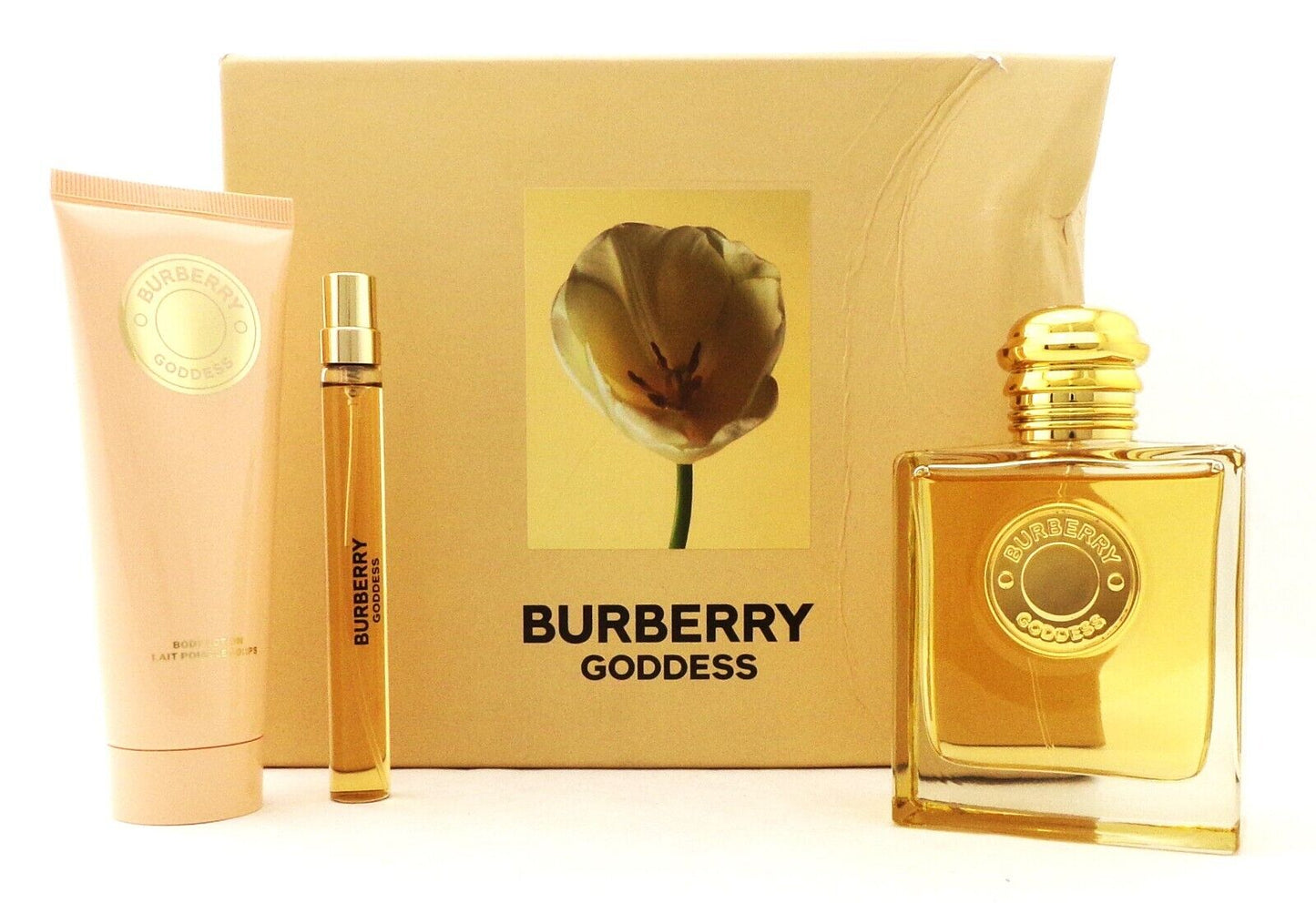 Burberry Goddess 3 Piece Gift Set for Women EDP Spray 3.3 oz. New Damaged Box
