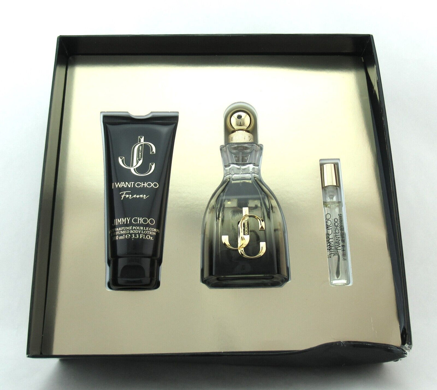Jimmy Choo I Want Choo FOREVER 3 Pcs Set EDP Spray 3.3 oz+0.25 oz+B/Lot DamagedB