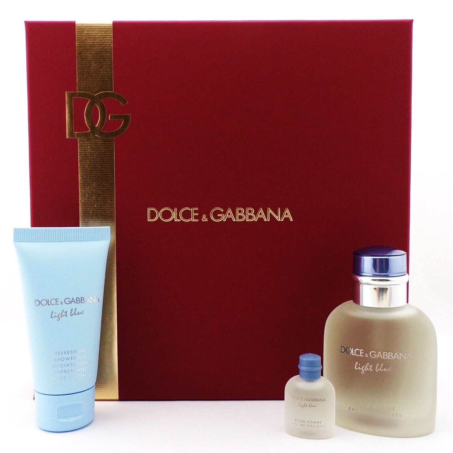 LIGHT BLUE by D&G Men's Set: 2.5 oz EDT Spray + 1.7 oz S/Gel + 0.15 EDT Splash