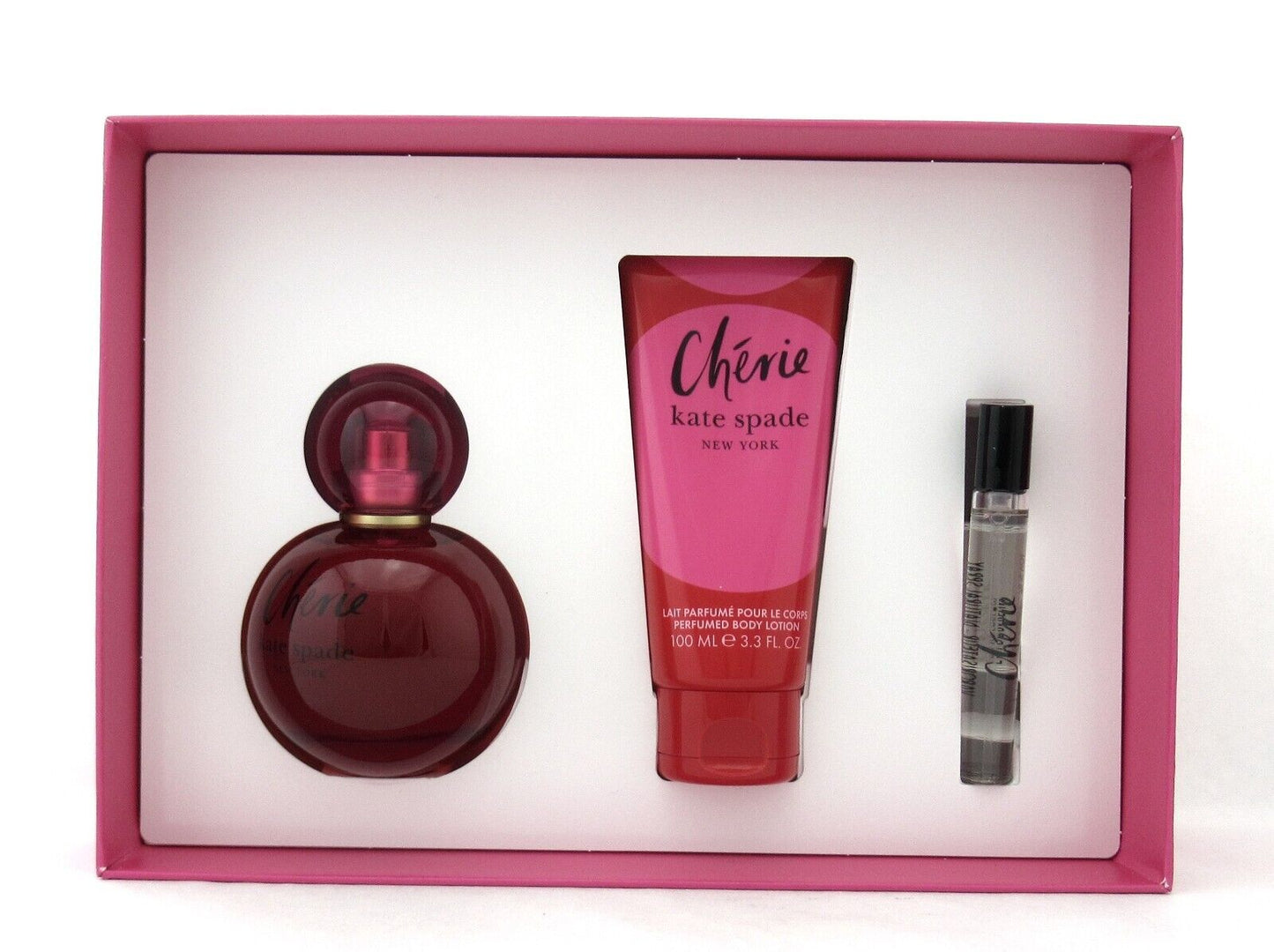 KATE SPADE CHERIE for Women 3 pcs Gift Set 3.3 oz EDP Spray +7.5 ml+ Body Lotion
