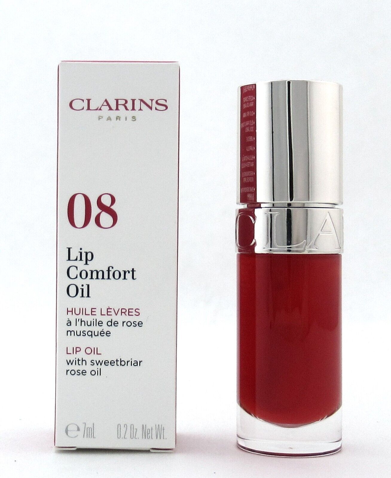 Clarins 08 Strawberry Lip Comfort Oil with Sweetbriar Rose Oil 7 ml./0.2 oz. New