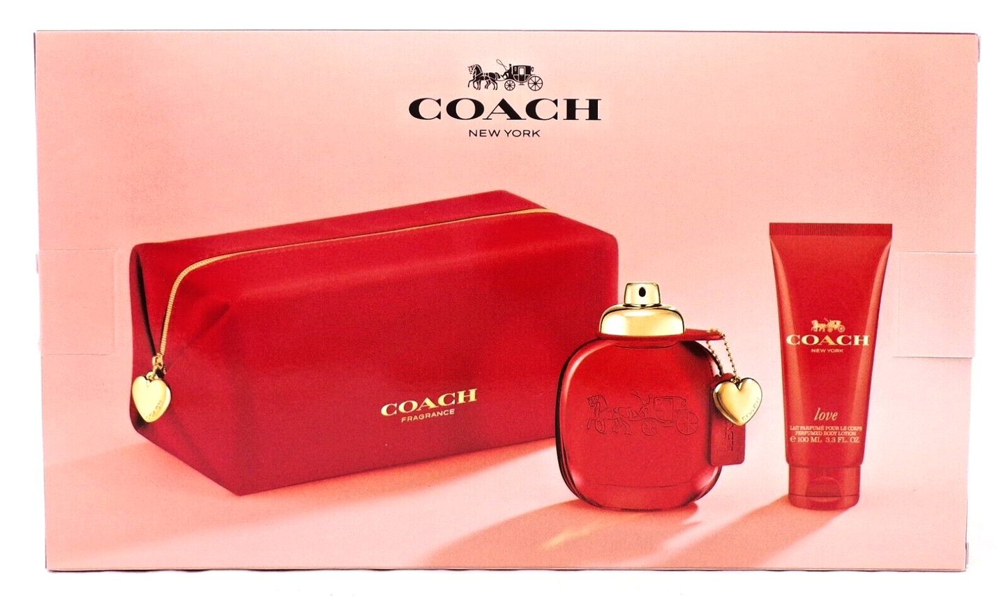 Coach Love by Coach 3.0 oz EDP Spray + 3.3 oz B/Lotion + Pouch New SET for Women