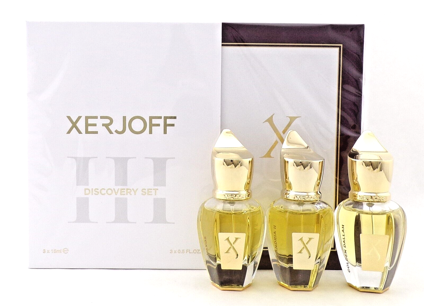 Xerjoff Mini Set: Naxos EDP,Alexandria II Parfum,Golden Dallah Parfum 3 x 0.5 oz