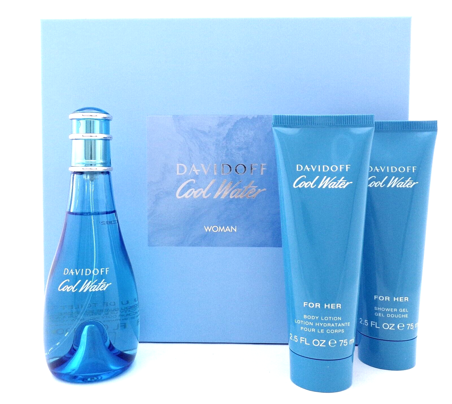 Cool Water by Davidoff 3.4oz EDT Spray+ 2.5oz Sh/Gel & B/Lotion. New Women's SET