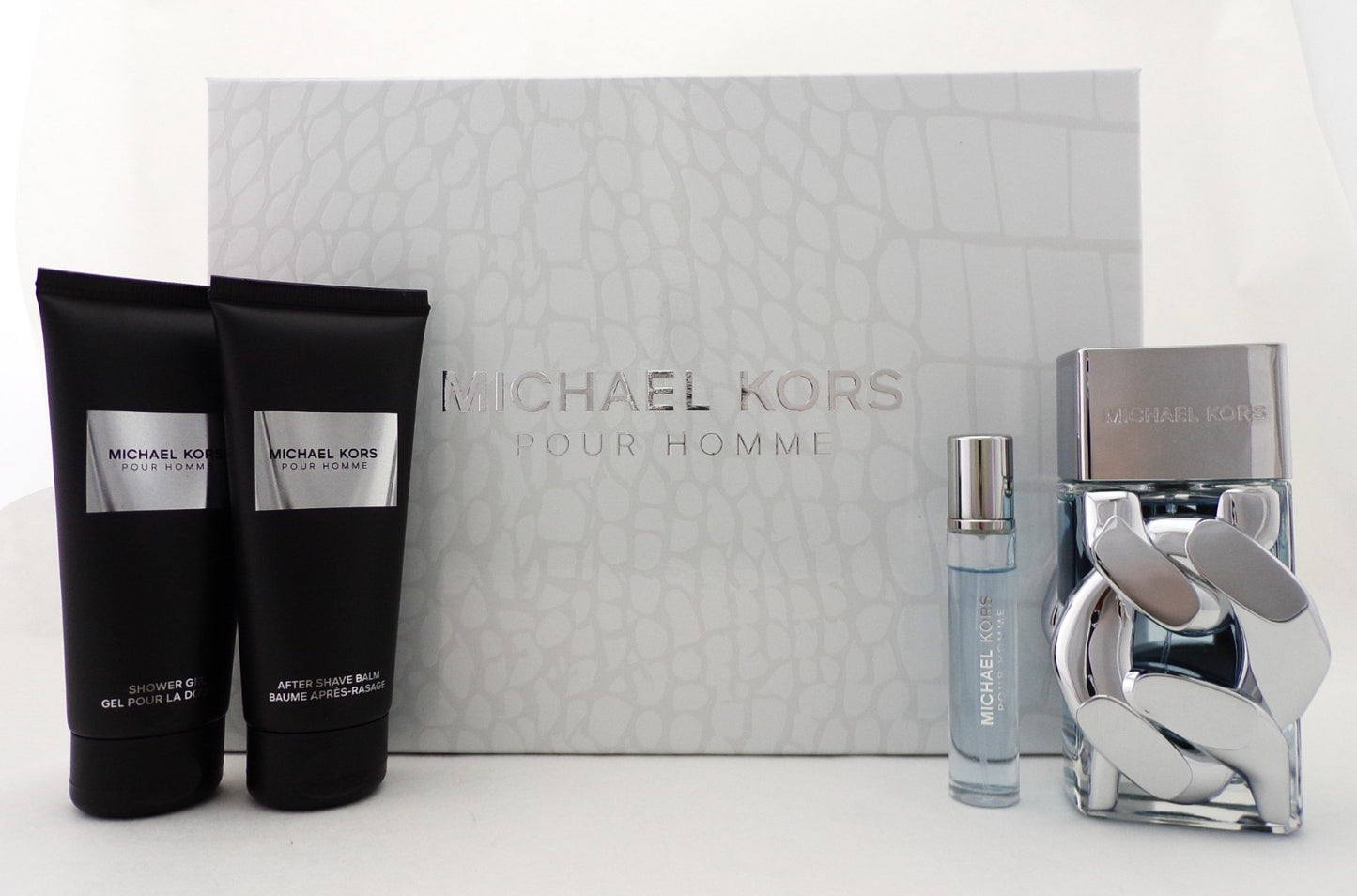 Michael Kors Pour Homme 4 Pcs Set for Men 3.4 oz. EDP Spray + EDP Travel Spray + S/Gel + AS/Balm