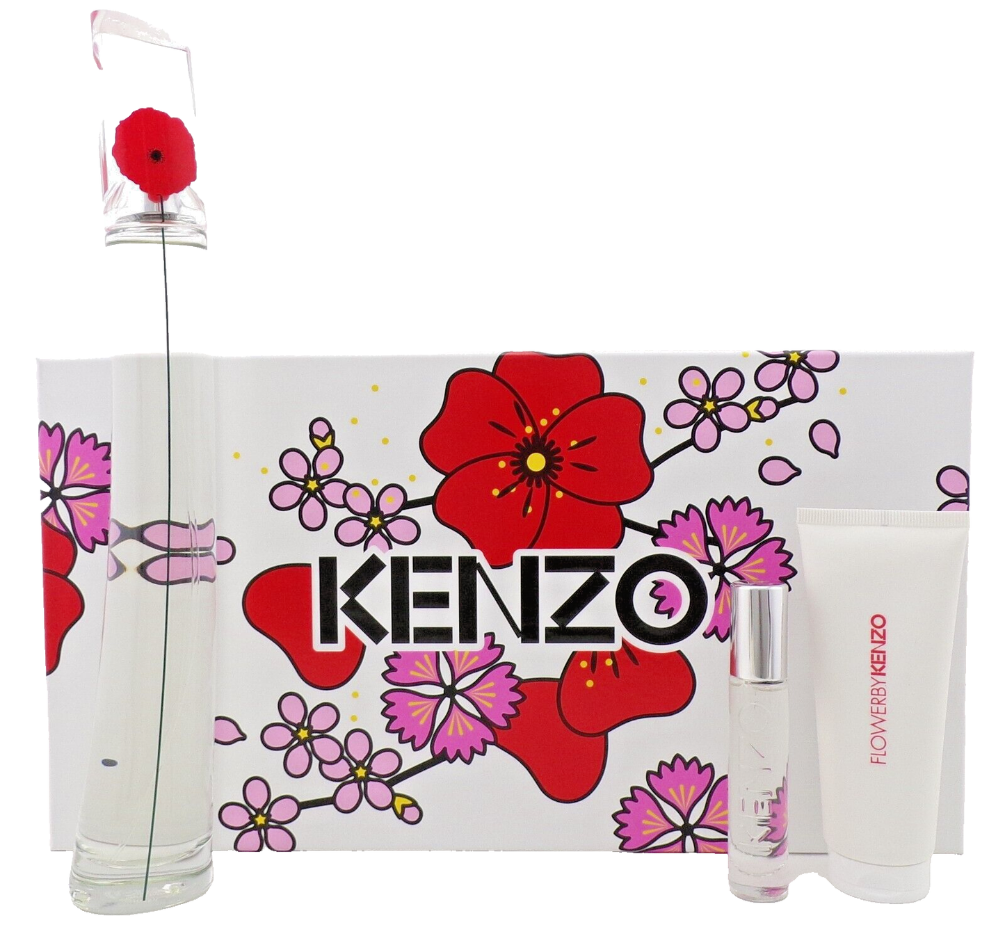 Flower by Kenzo 3.3 oz & 10 ml EDP Spray + 2.5 oz Body Milk. SET for Women. NEW