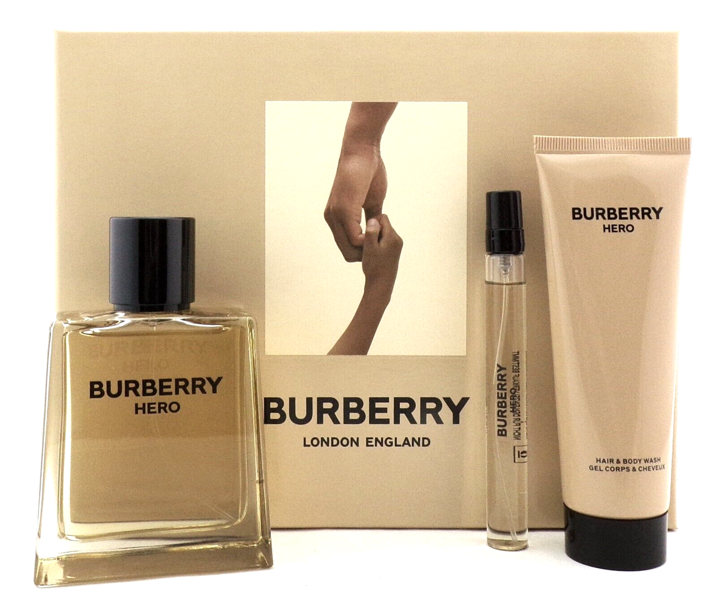 Burberry Hero 3.3 oz. & 10 ml. EDT Spray + 2.5 oz. Shower Gel. New SET for Men