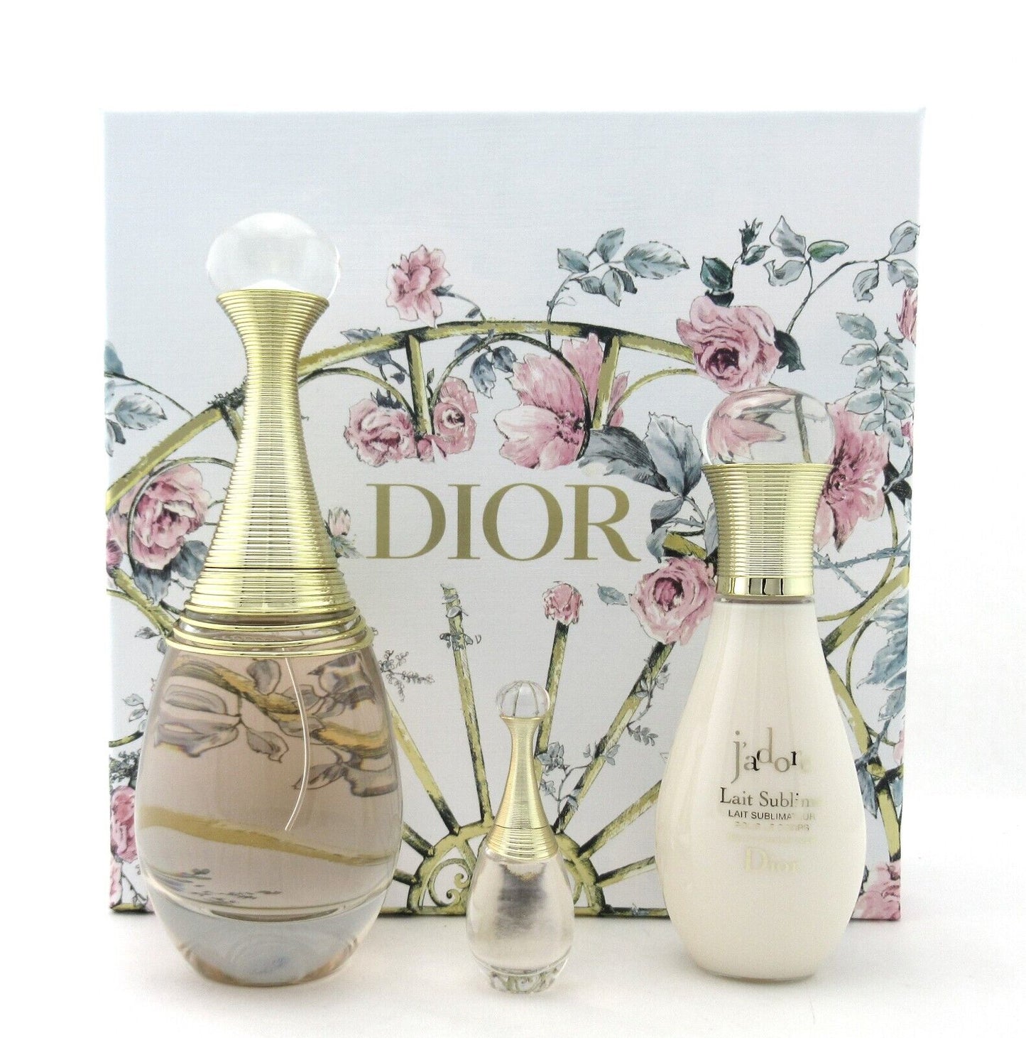 Jadore by Christian Dior 3 Pc Set EDP Spray 3.4 oz+ Body Milk 2.5 oz + EDP Mini