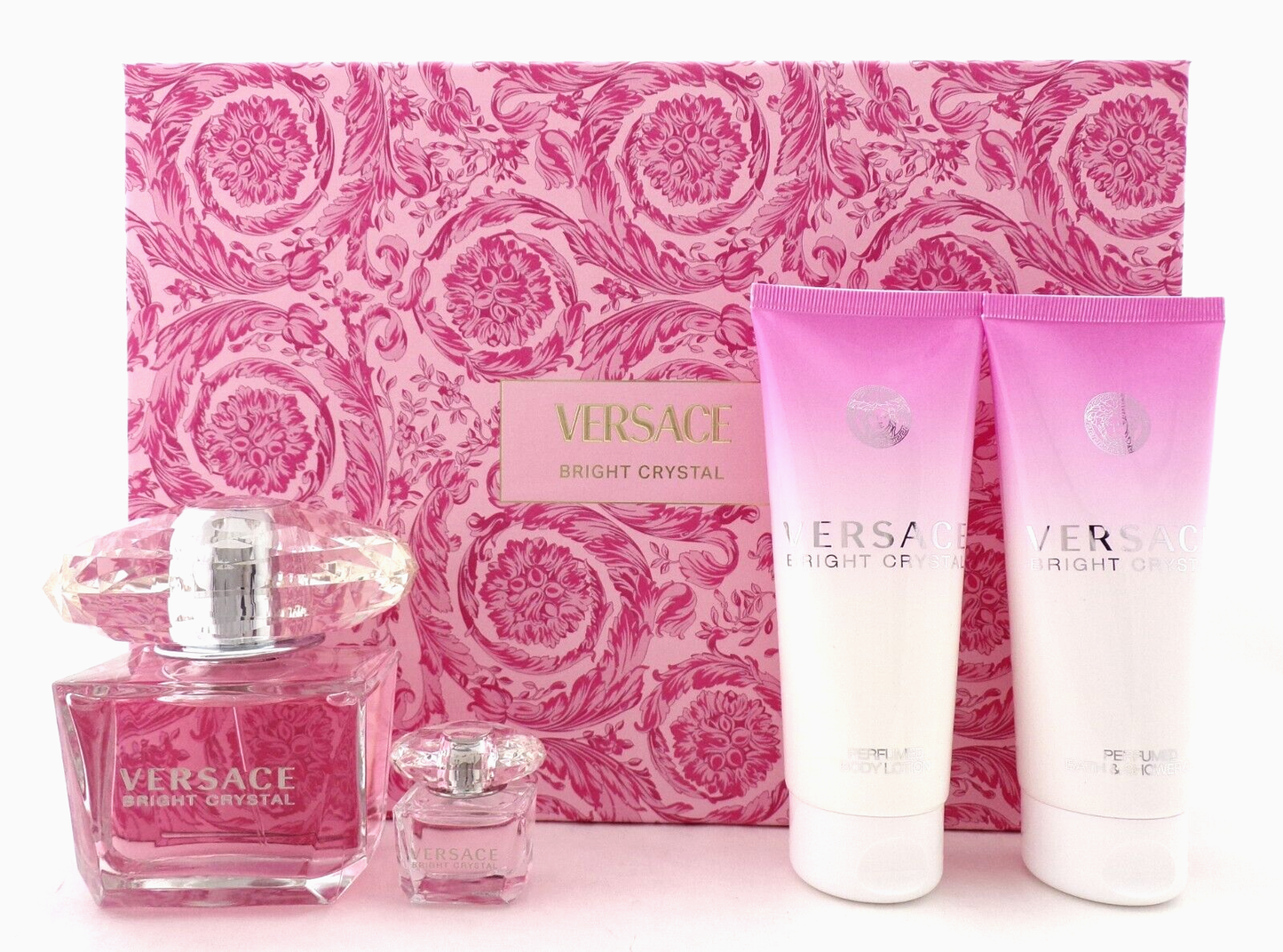 Bright Crystal by Versace 3.0oz & 5ml EDT + 3.4oz B/Lot & Sh/Gel New Women's SET