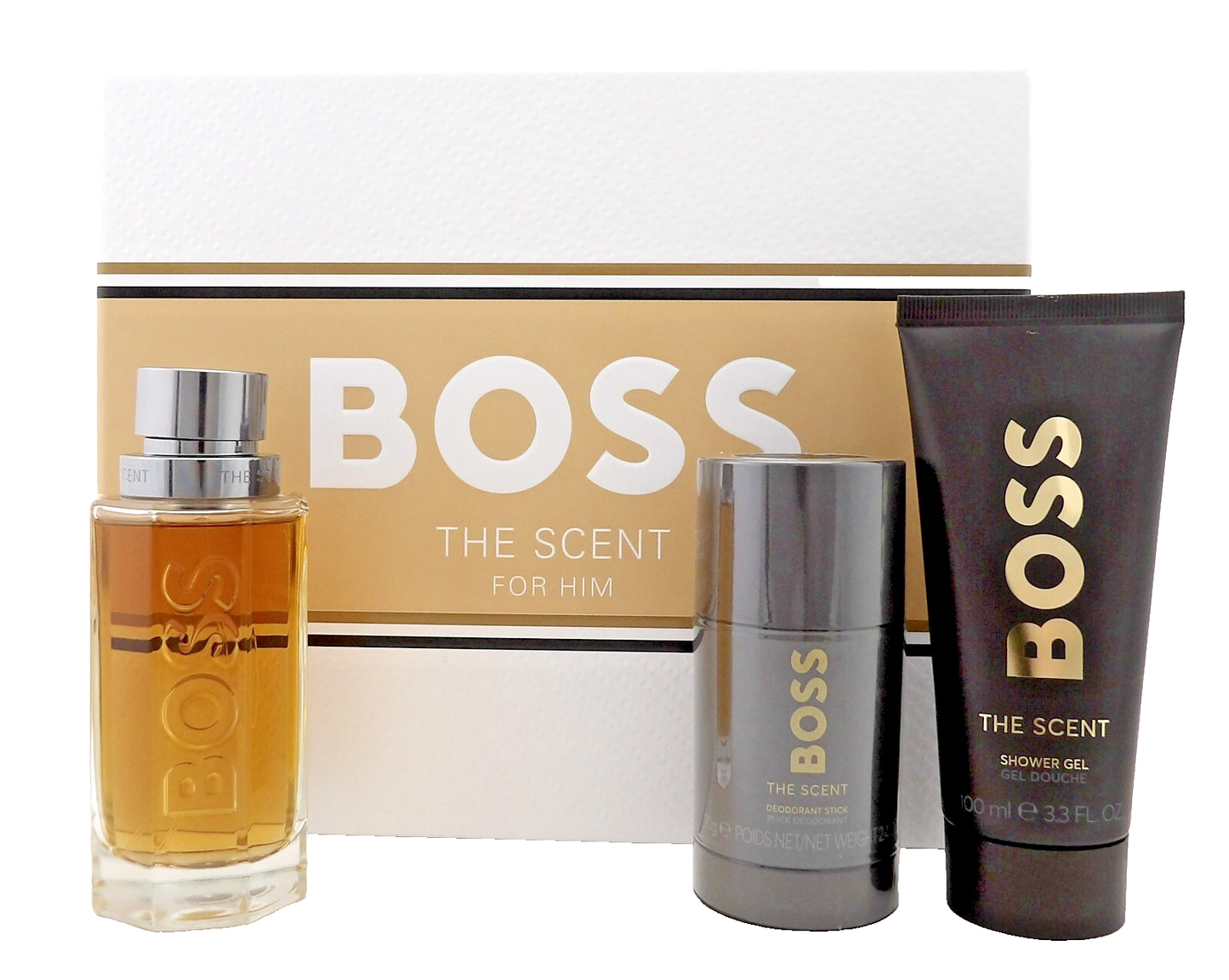 Boss The Scent for Him by Boss 3.3oz EDT Spray+ 3.3oz Sh/Gel+ 2.4oz Deo. New SET