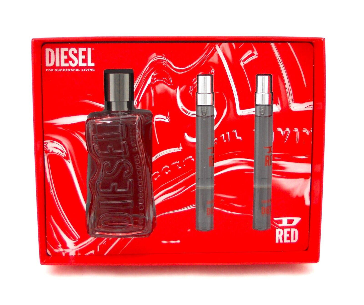 Diesel D RED 3.4 oz. EDP Spray + 2 x 0.3 oz. Travel Sprays. New Set for Men