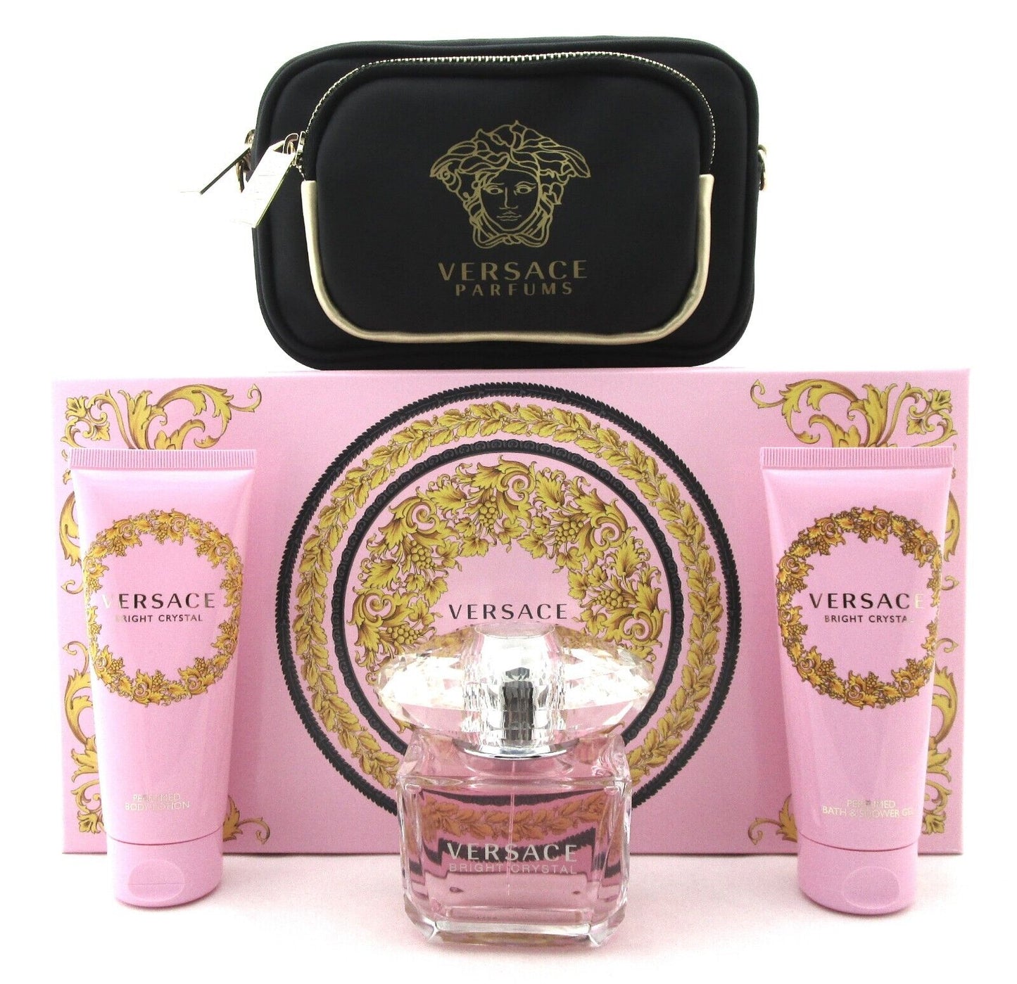 Bright Crystal by Versace 3.0oz EDT + 3.4oz B/Lot & Sh/Gel + Travel Bag. New SET