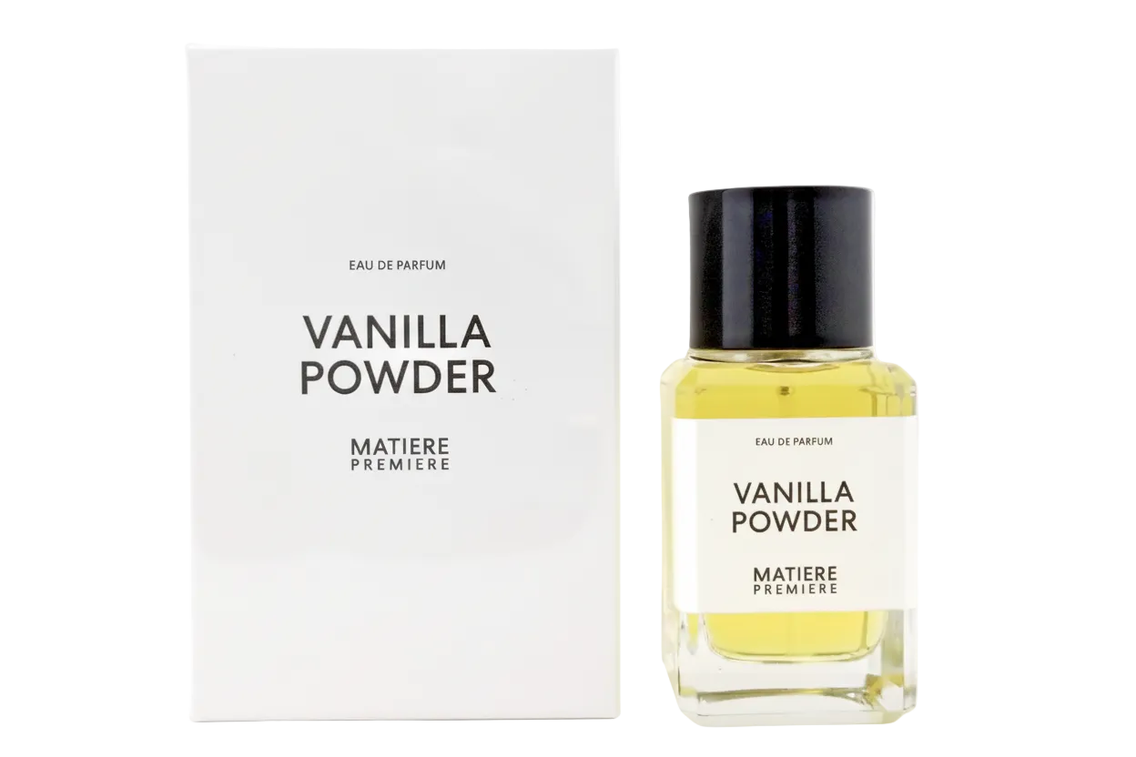 Vanilla Powder perfume bottle and packaging on a white background