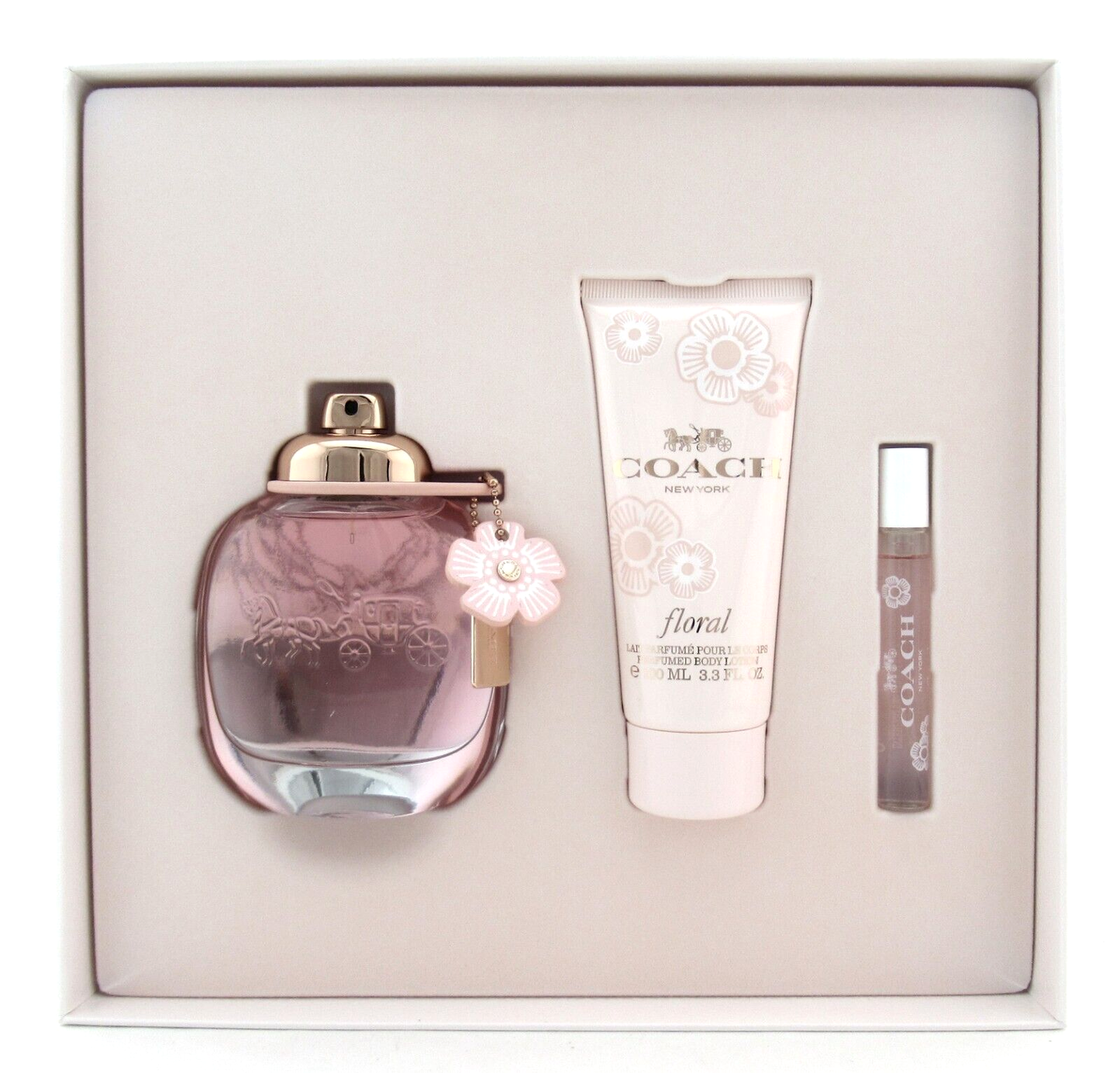 Coach Floral 3 oz & 7.5 ml Eau de Parfum Spray+ 3.3 oz B/Lot. New Set for Women
