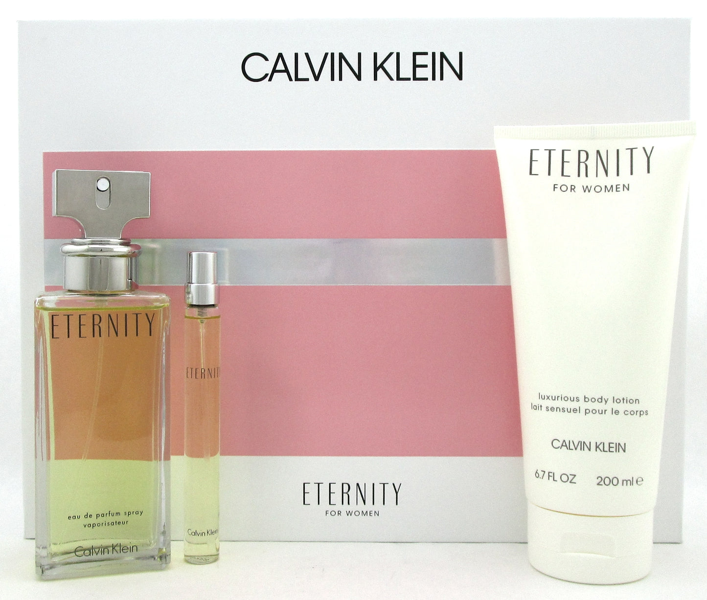 Calvin Klein ETERNITY Perfume Gift Set:3.4oz.&10ml.EDP Spray+ 6.7oz.B/Lotion.NEW
