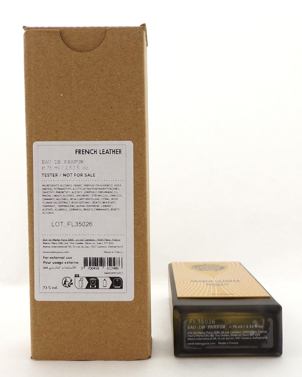 Memo Paris French Leather 2.53 oz./ 75 ml. Eau de Parfum Spray Unisex. New Tester, No Cap