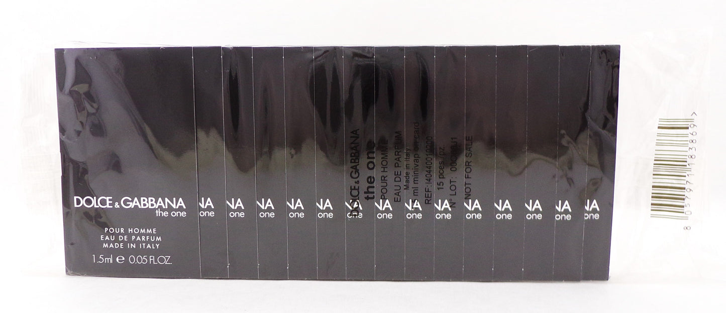 Dolce & Gabbana The One 0.05 oz./1.5 ml. Eau de Parfum Spray Vial for Men Lot of 15 pcs. New Sealed Pack