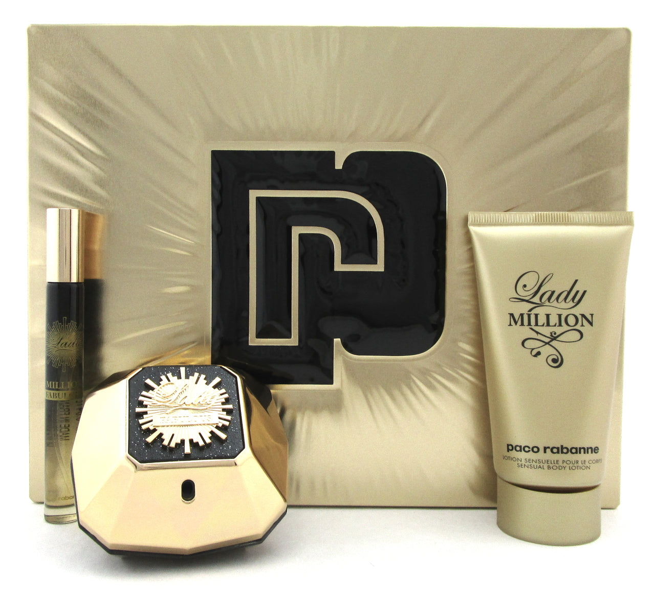 Paco Rabanne Lady Million FABULOUS 1.7oz & 10ml EDP Intense Spray + 2.5oz B/L. New Set