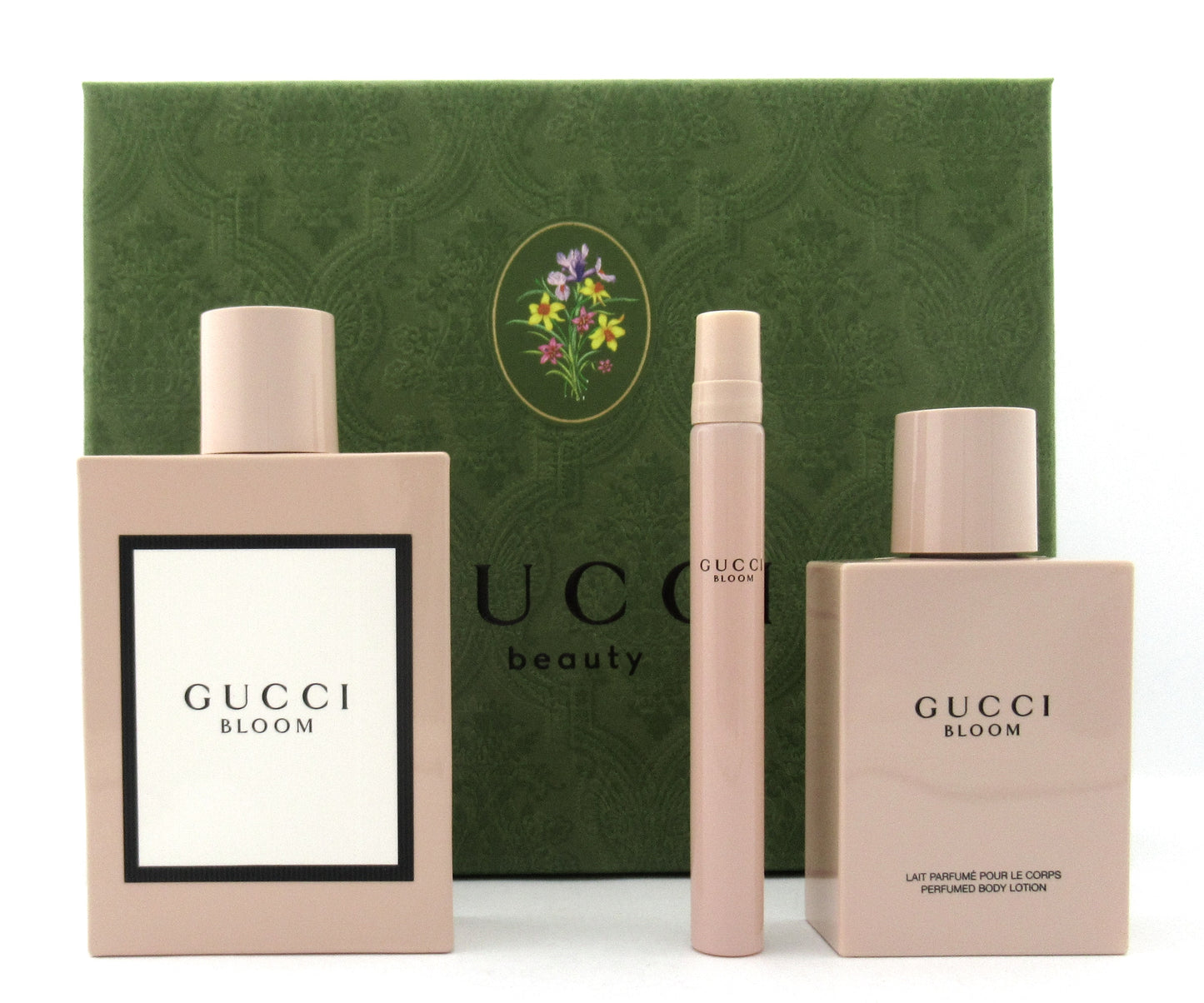 Gucci BLOOM 3 pc Set for Women EDP Spray 3.4 oz. + EDP Travel Spray 0.33 oz. + Body Lotion 3.3 oz. New