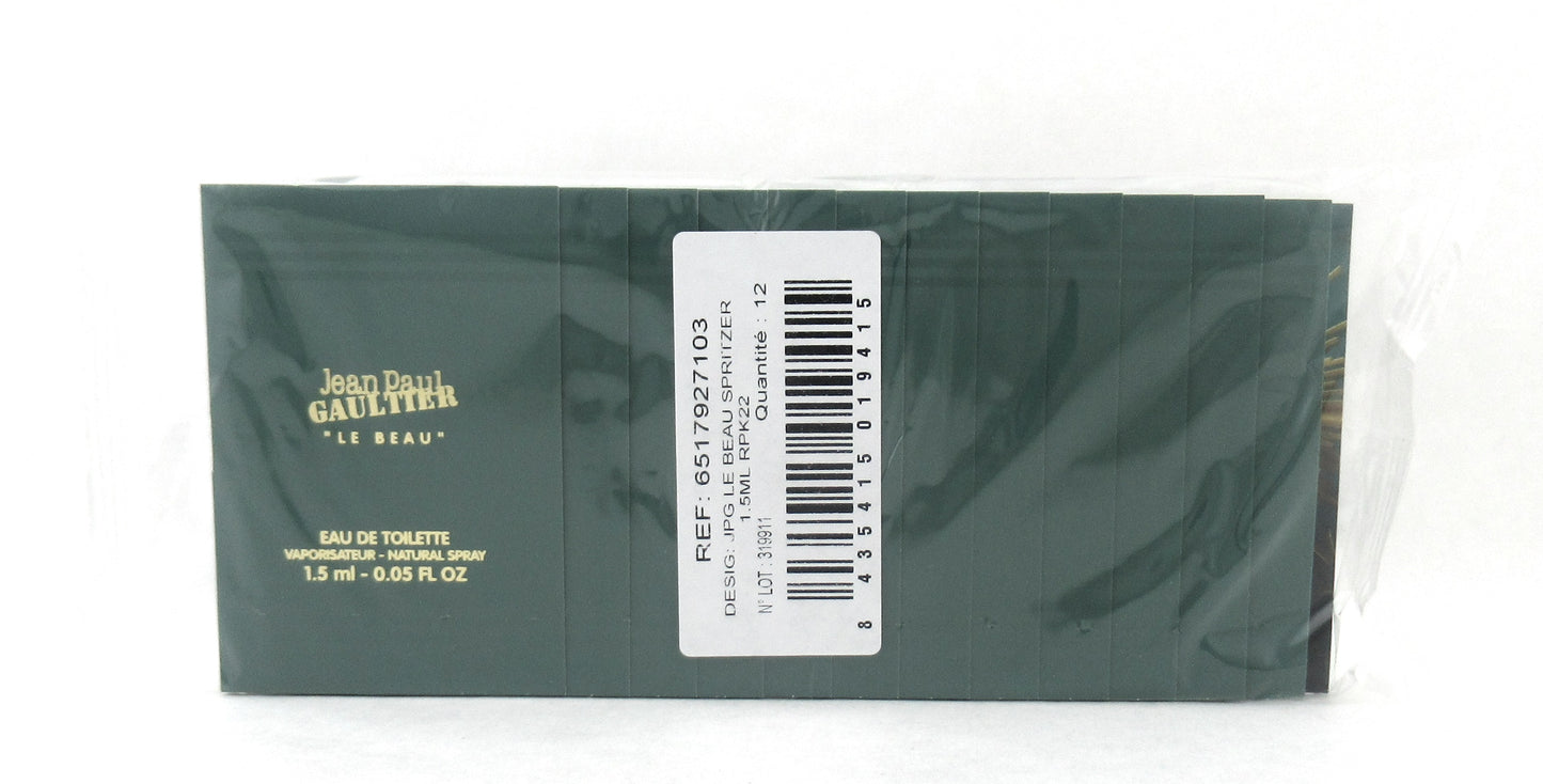 Jean Paul Gaultier LE BEAU Eau De Toilette Vial Spray for Men 0.05 oz./ 1.5 ml. Lot of 12 New