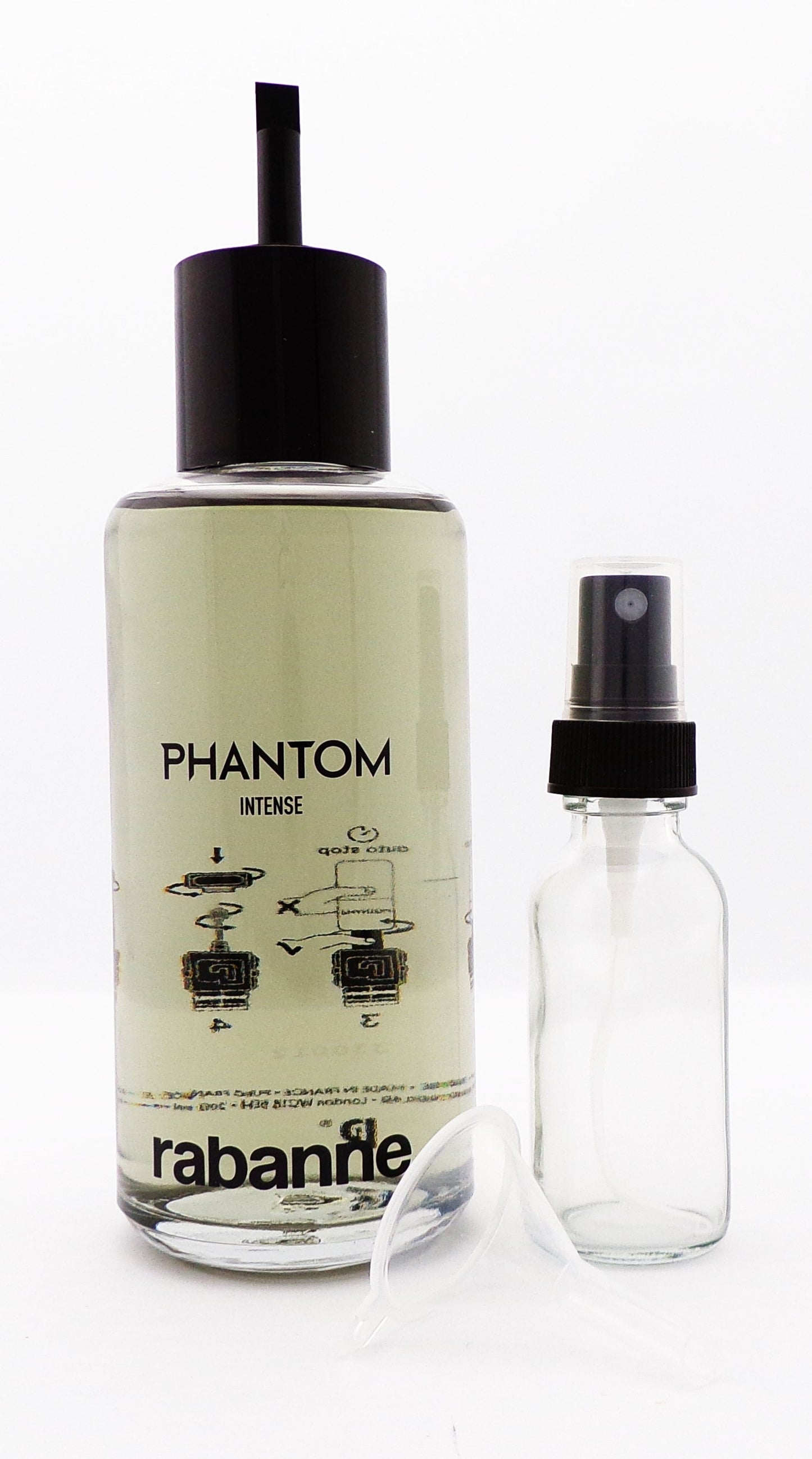 Paco Rabanne Phantom INTENSE 6.8oz/ 200ml EDP Intense REFILL for Men. New NO BOX + Free Empty 1.0 oz. Glass Spray Bottle + Free Funnel