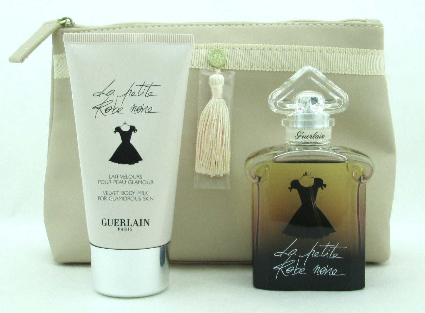 La Petite Robe Noire by Guerlain Set:1.6oz EDP+ 2.5 oz.B/Milk+Cos.Bag