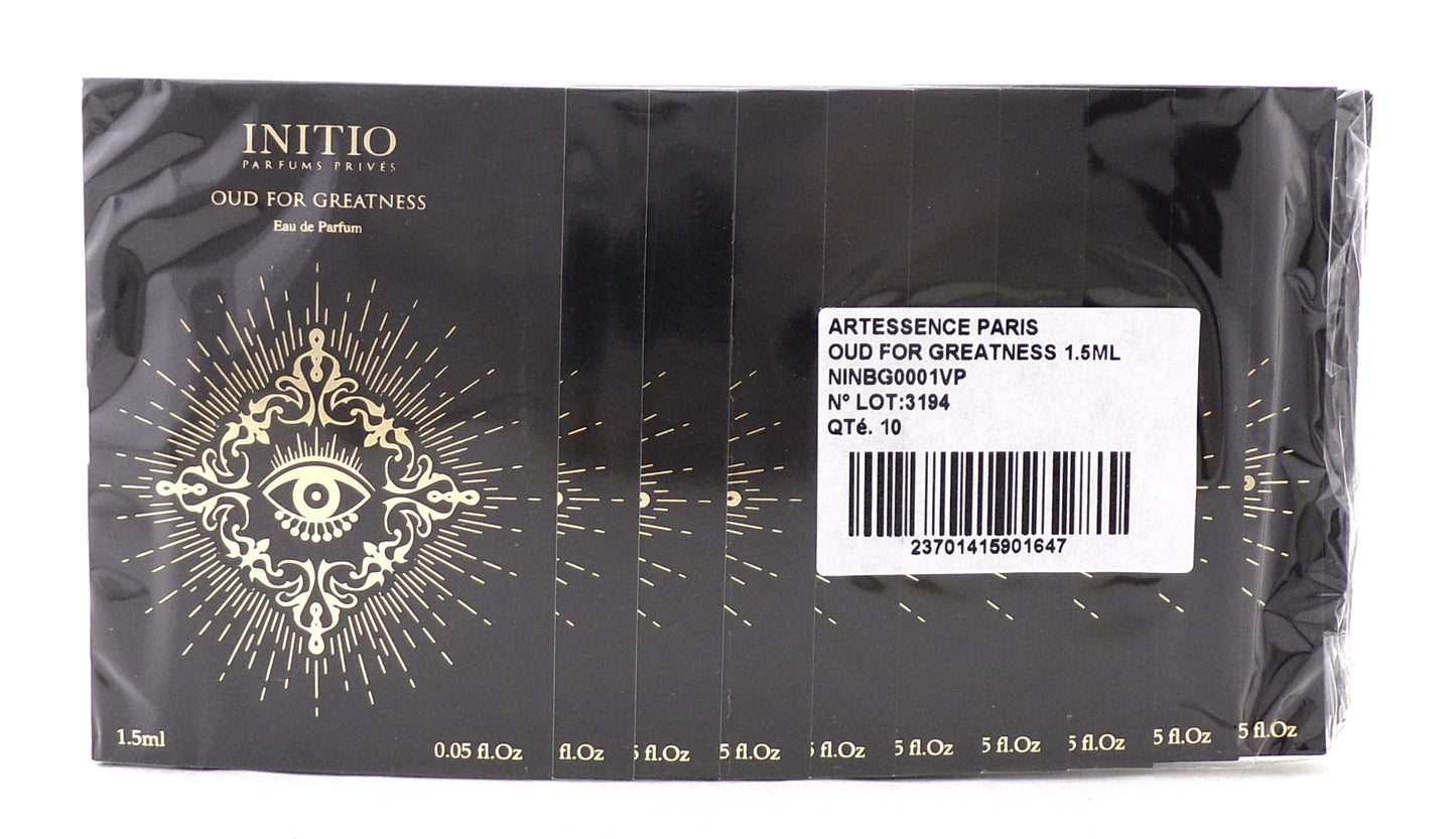 INITIO OUD FOR GREATNESS 1.5 ml./ 0.05 oz. Eau de Parfum Vial Spray. Pack of 10 pcs. New Sealed Bag