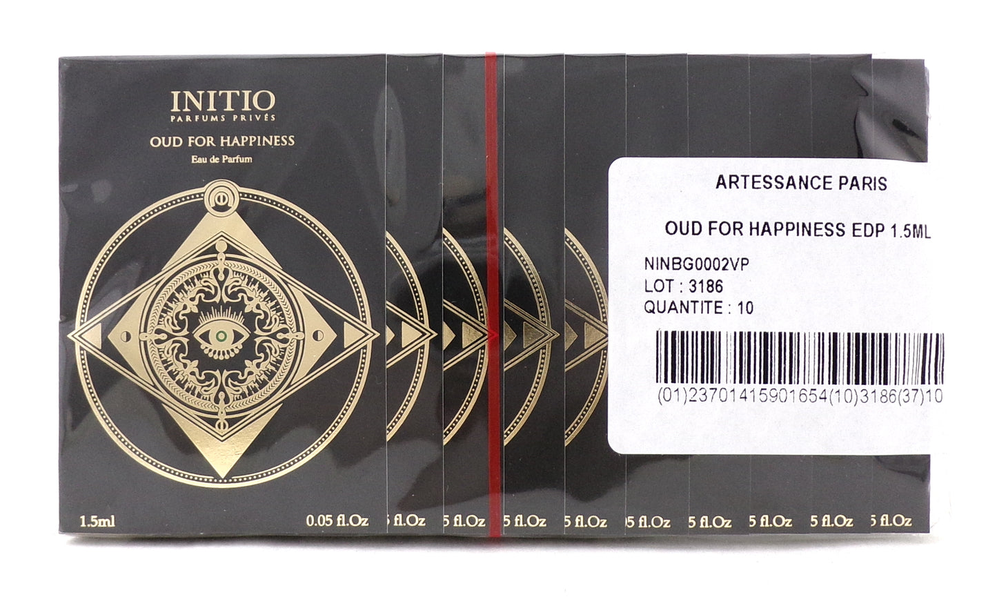INITIO OUD FOR HAPPINESS 1.5 ml./ 0.05 oz. Eau de Parfum Vial Spray. Pack of 10 pcs. New Sealed Bag