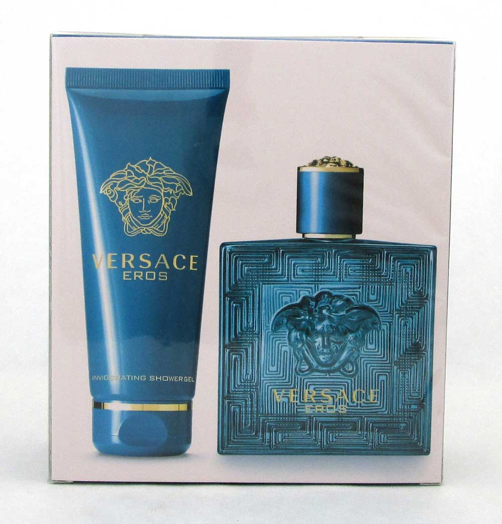 Versace Eros EDT Spray 3.4 oz & Shower Gel 3.4 oz Travel Set Sealed.