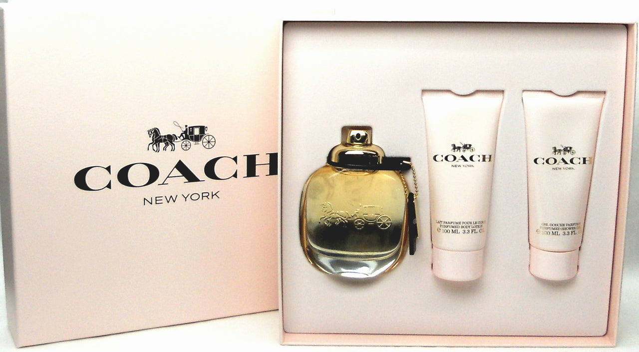 Coach New York 3.0 oz.EDP Spray+3.3 oz.Perfumed B/Lotion + 3.3 oz.Sh/Gel.Brand New.