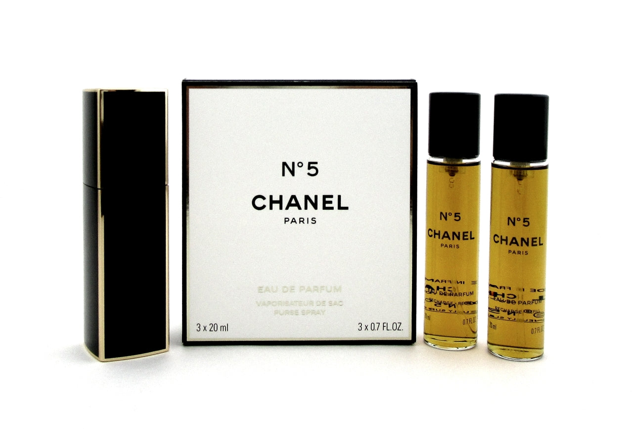 Chanel No. 5 by Chanel Twist and Spray Eau de Parfum Purse Spray 3 x 20 ml. Brand new. Sealed.