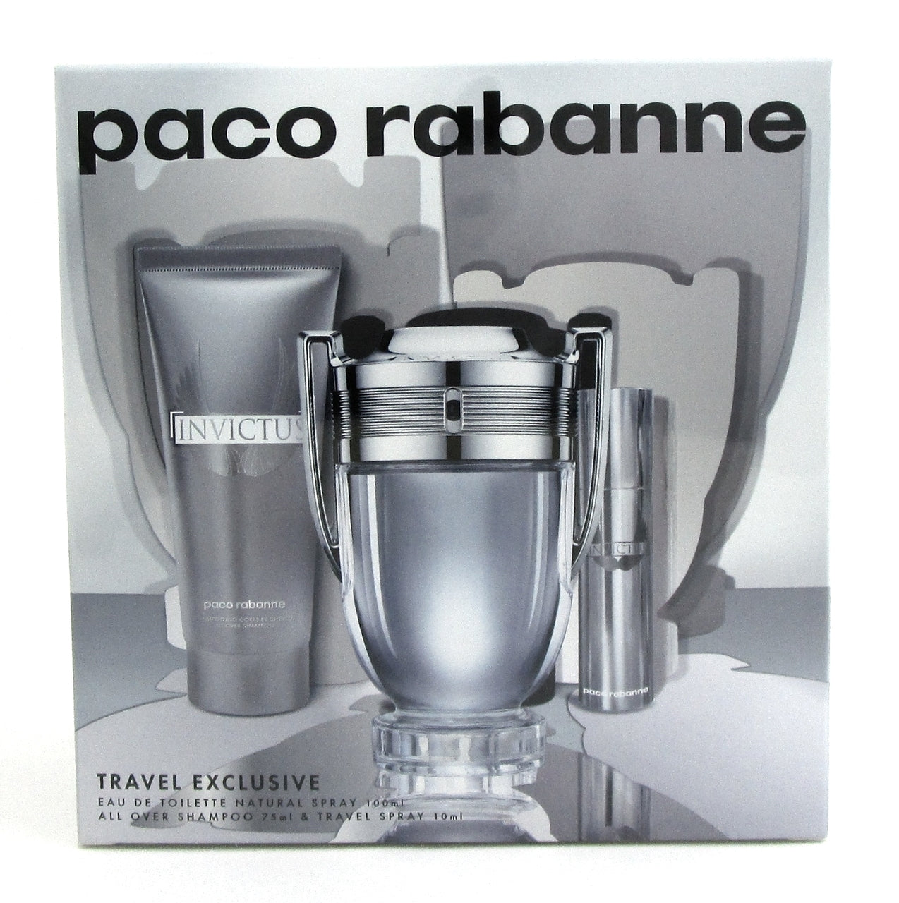 Invictus by Paco Rabanne 3.4oz & 10ml. EDT Spray +2.5oz S/Gel Travel Set Men NIB