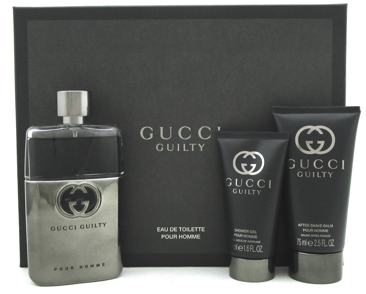 Gucci Guilty Pour Homme 3.0oz EDT+2.5oz A/ShBalm+1.6oz Sh/Gel. New Set for Men.