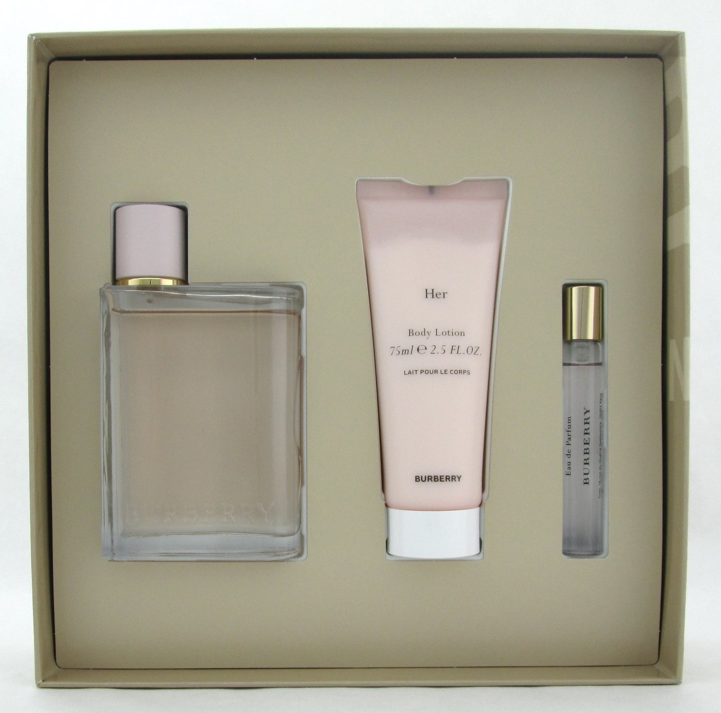 Burberry HER by Burberry Gift Set: 3.3 oz.& 7.5 ml. EDP Spray + 2.5 oz. B/L. New