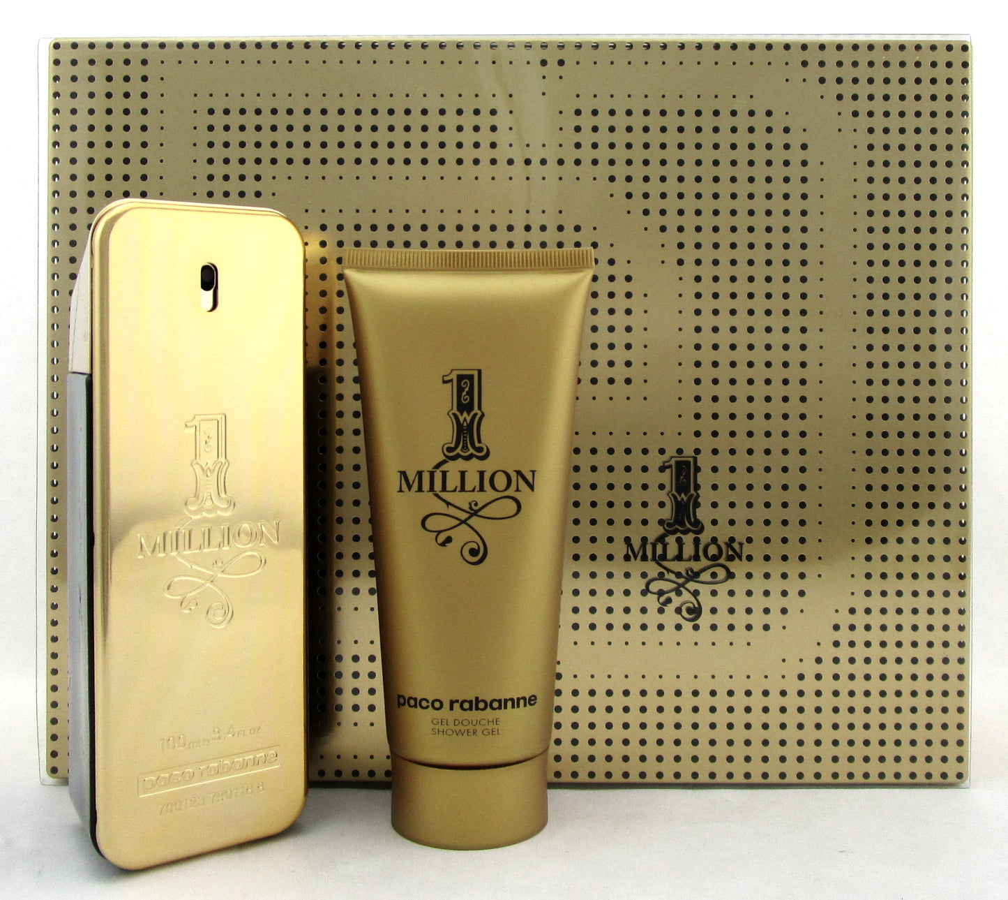 Paco Rabanne 1 Million SET: 3.4 oz. EDT Spray + 3.4 oz. S/Gel. New in Metal Box.