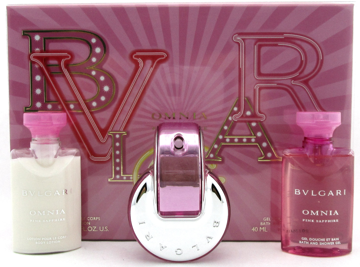 Bvlgari Omnia Pink Sapphire 1.35 oz EDT Spray + 1.35 oz B/Lot & Sh/Gel.New SET