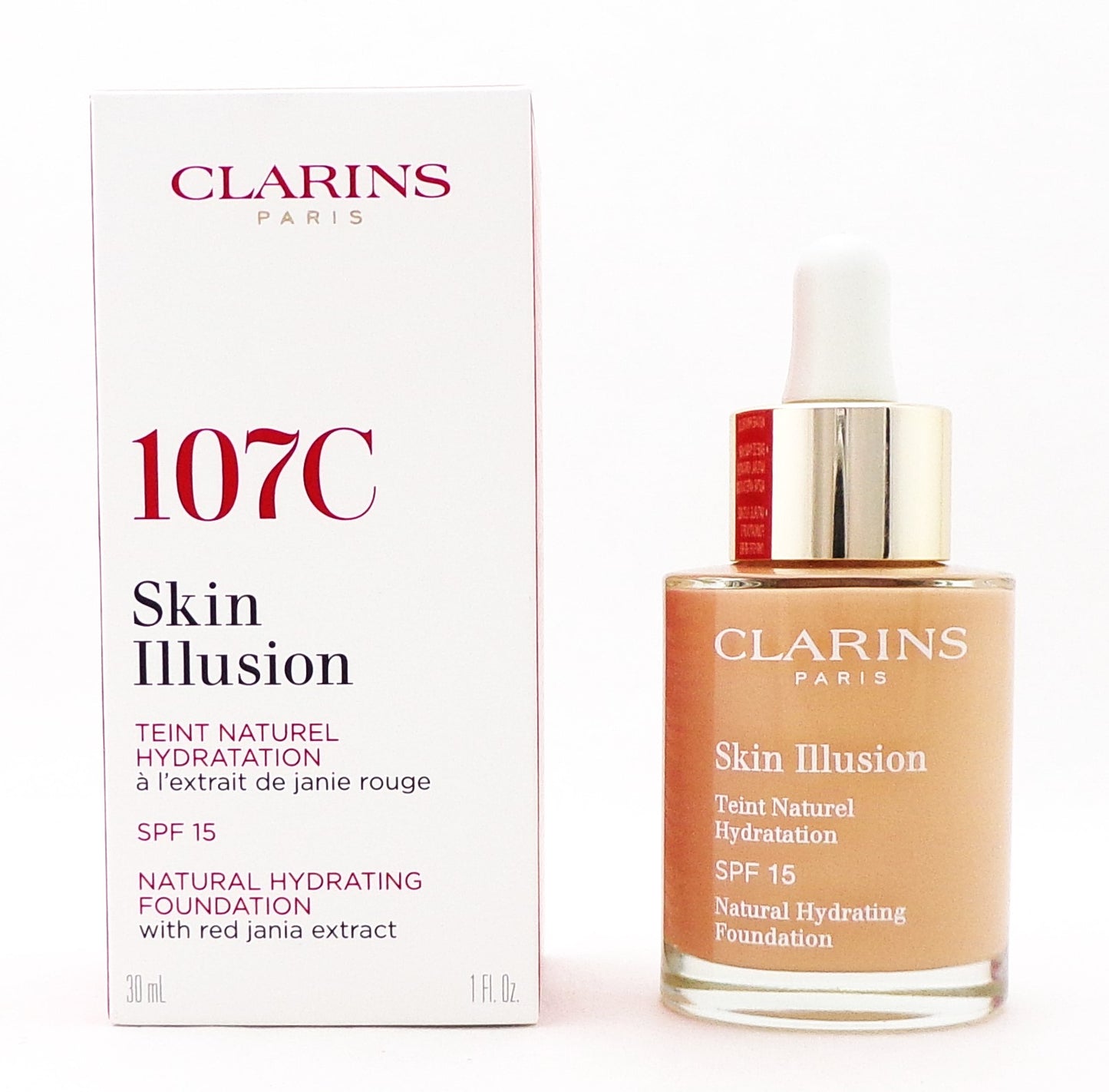 Clarins Skin Illusion SPF 15 Natural Hydrating Foundation #107C 1 oz./30 ml. New