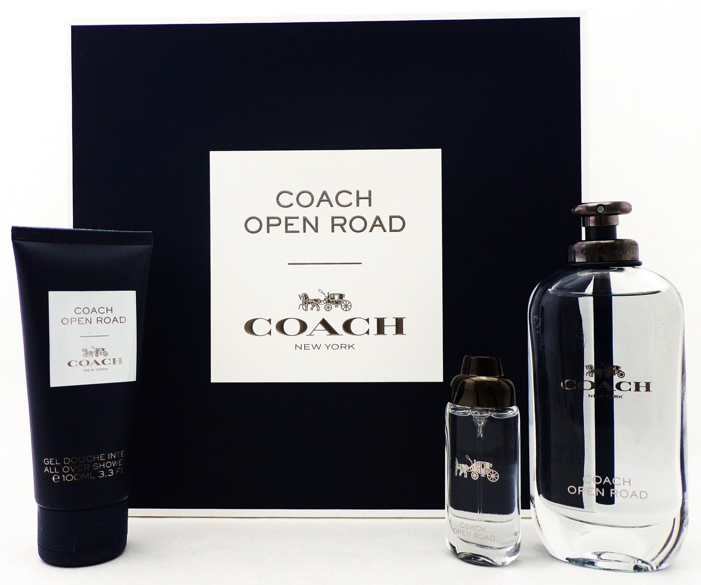 Coach Open Road 3.3oz & 0.5oz EDT Spray + 3.3oz Sh/Gel New Men's SET DAMAGED Box