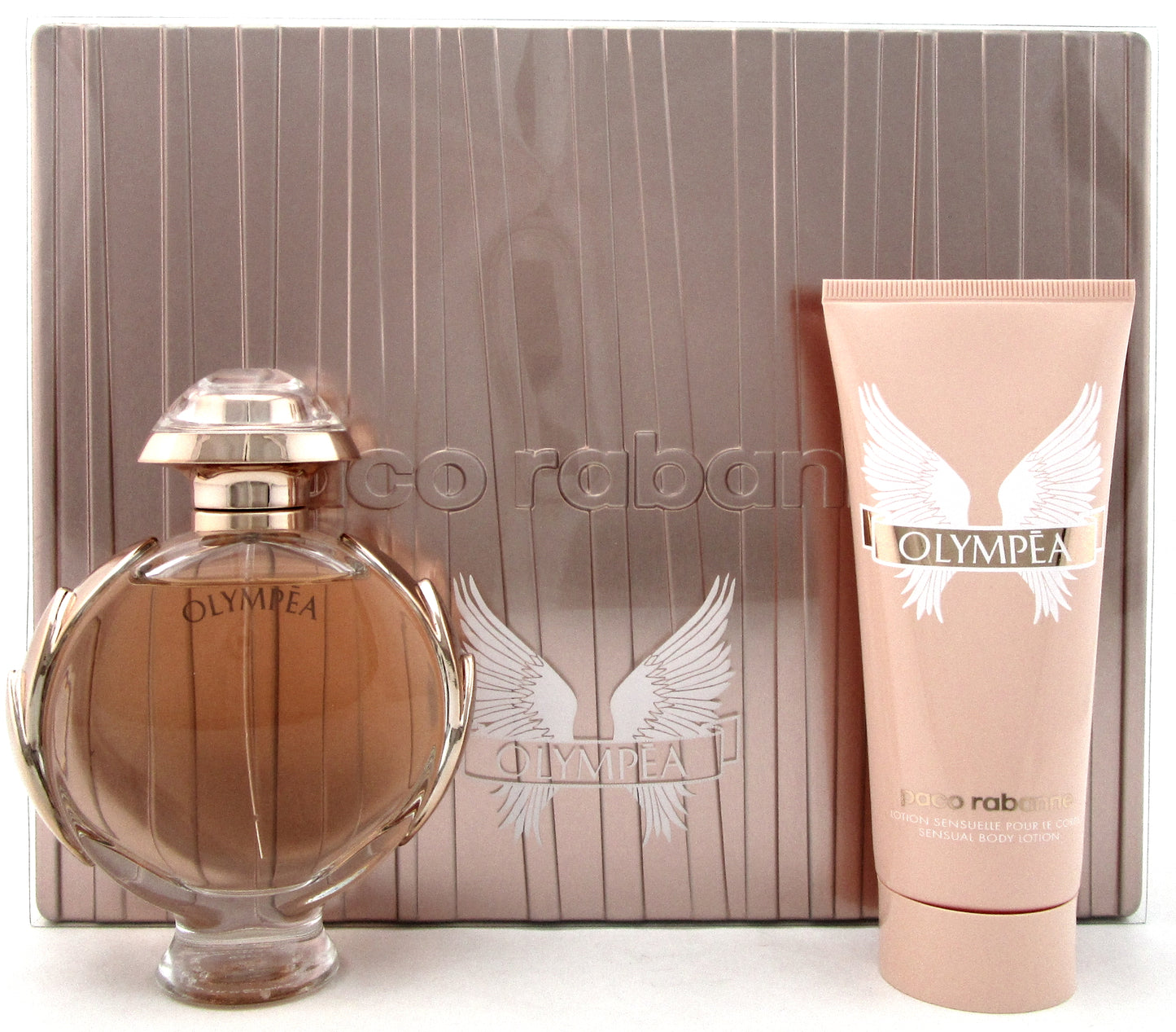 Olympea by Paco Rabanne 2.7oz. EDP Spray + 3.4oz. B/Lotion. Brand New Set in Metal Box