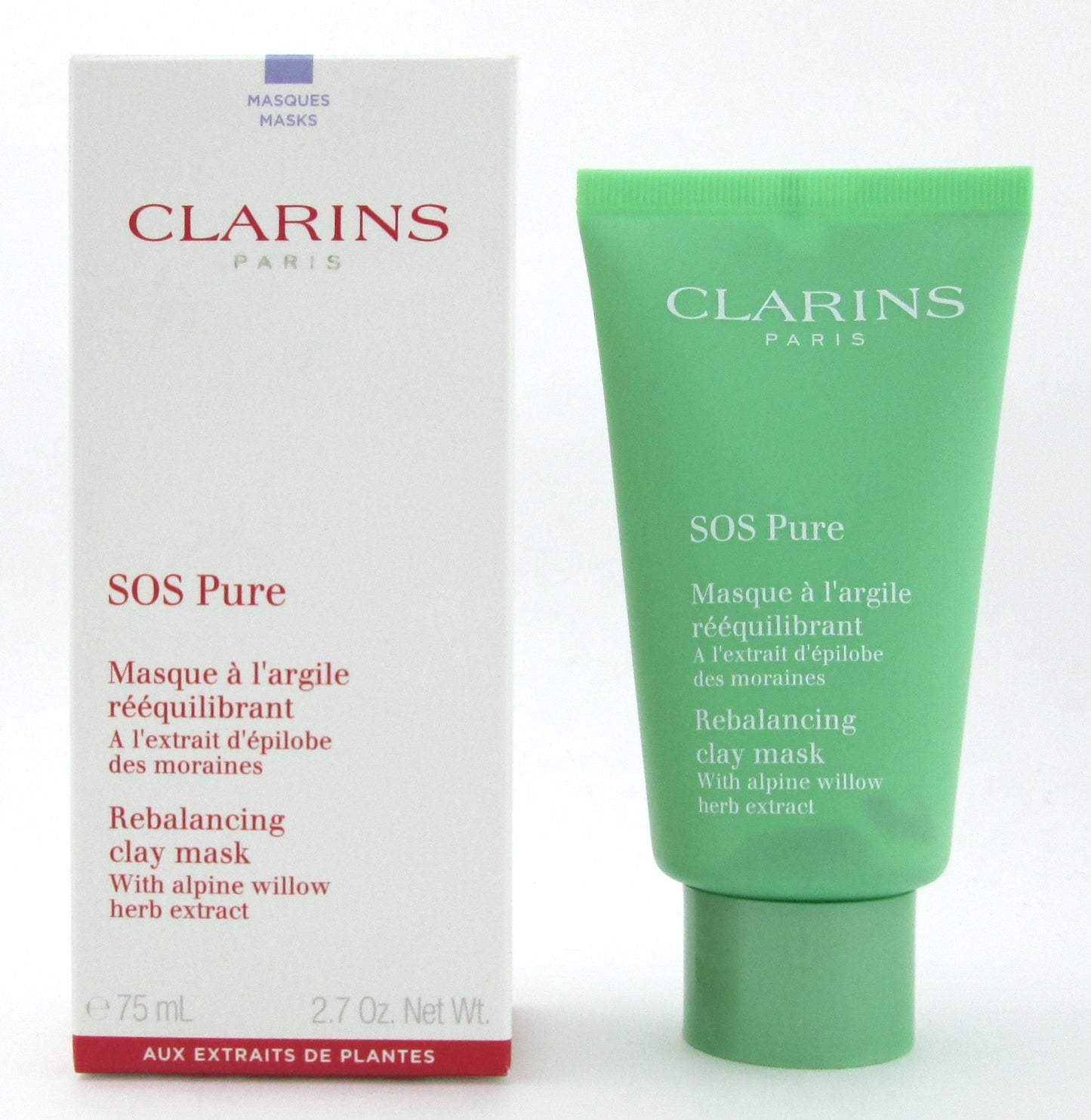 Clarins SOS Pure Rebalancing Clay Mask with alpine willow herb extract 75 ml./ 2.7 oz. New