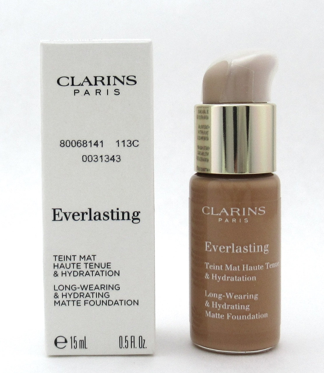 Clarins Everlasting Long Wearing & Hydrating Matte Foundation 113C Chestnut 15 ml./ 0.5 oz. New Tester