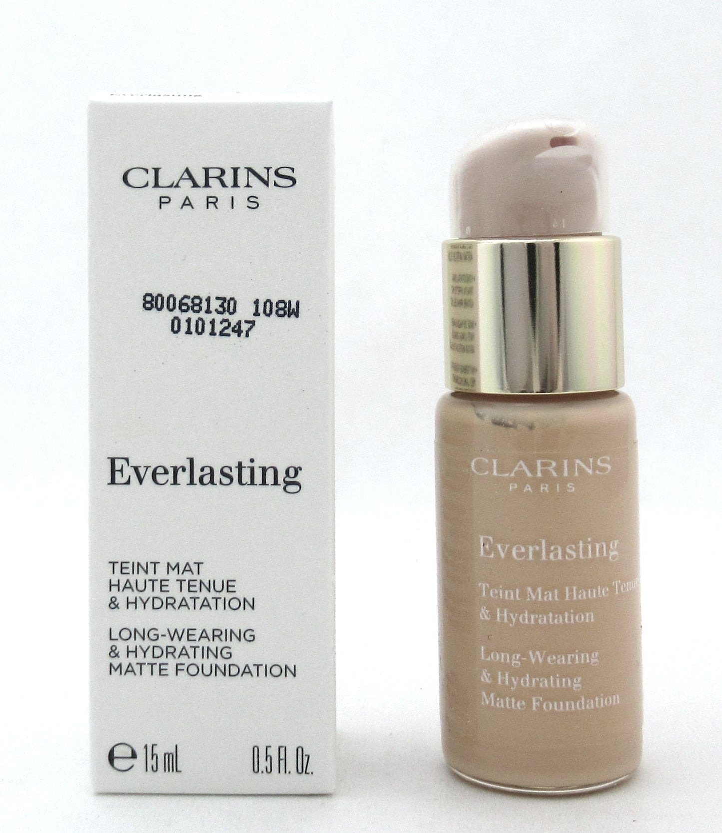 Clarins Everlasting Long Wearing & Hydrating Matte Foundation 108W Sand 15 ml./ 0.5 oz. New Tester