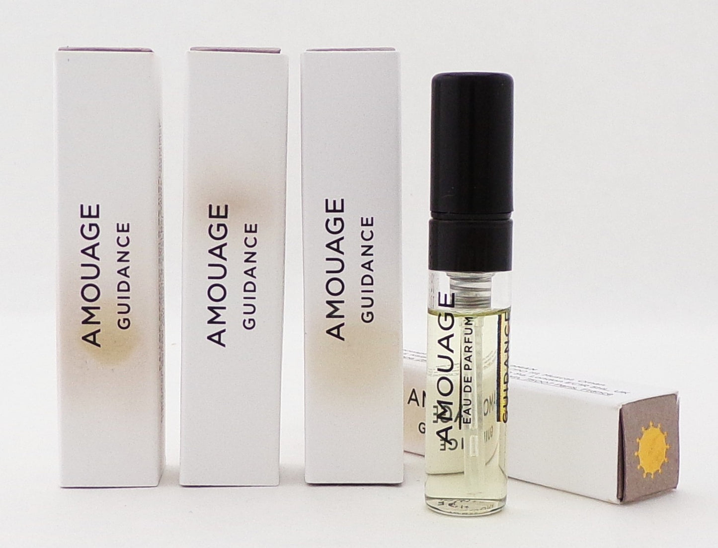 Amouage GUIDANCE 0.06 oz. Eau de Parfum Sample Spray LOT OF 4 Vials New Damaged Boxes
