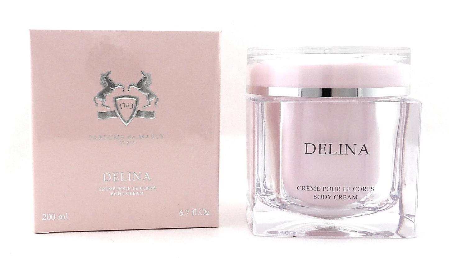 Delina by Parfums de Marly 6.7 oz./ 200 ml. Refillable Body Cream for Women. New DAMAGED Box
