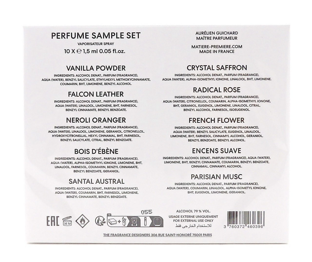 Matiere Premiere Discovery Perfume Sample Set 10 x 0.05oz/1.5ml Spray New in Box